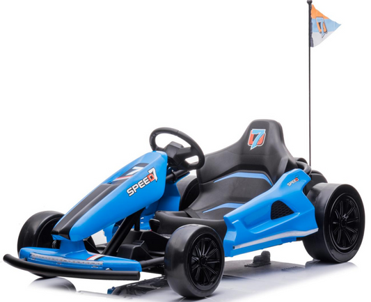 HOMEMiYN 24 V 13 km/h Elektro-Driftkart mit Sanftanlauf, Musik, Hupe, Sicherheitsgurt für Kinder von 8–12 Jahren (blau)