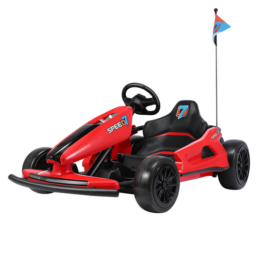 HOMEMiYN 24 V 13 km/h Elektro-Driftkart mit Sanftanlauf, Musik, Hupe, Sicherheitsgurt für Kinder von 8–12 Jahren (rot)