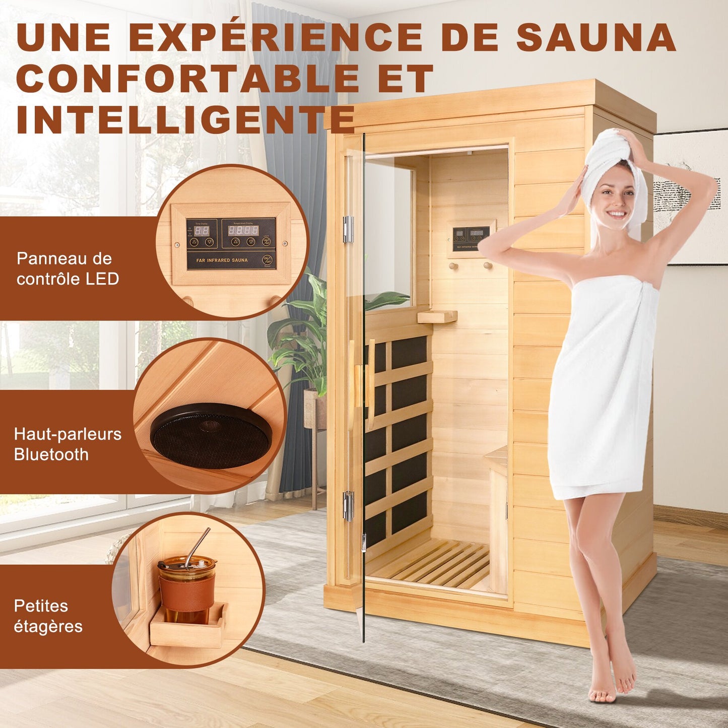 Cabine Sauna Infrarouge 1-2 Personnes – Bois de Pruche Canadien & Thérapie Infrarouge Lointain