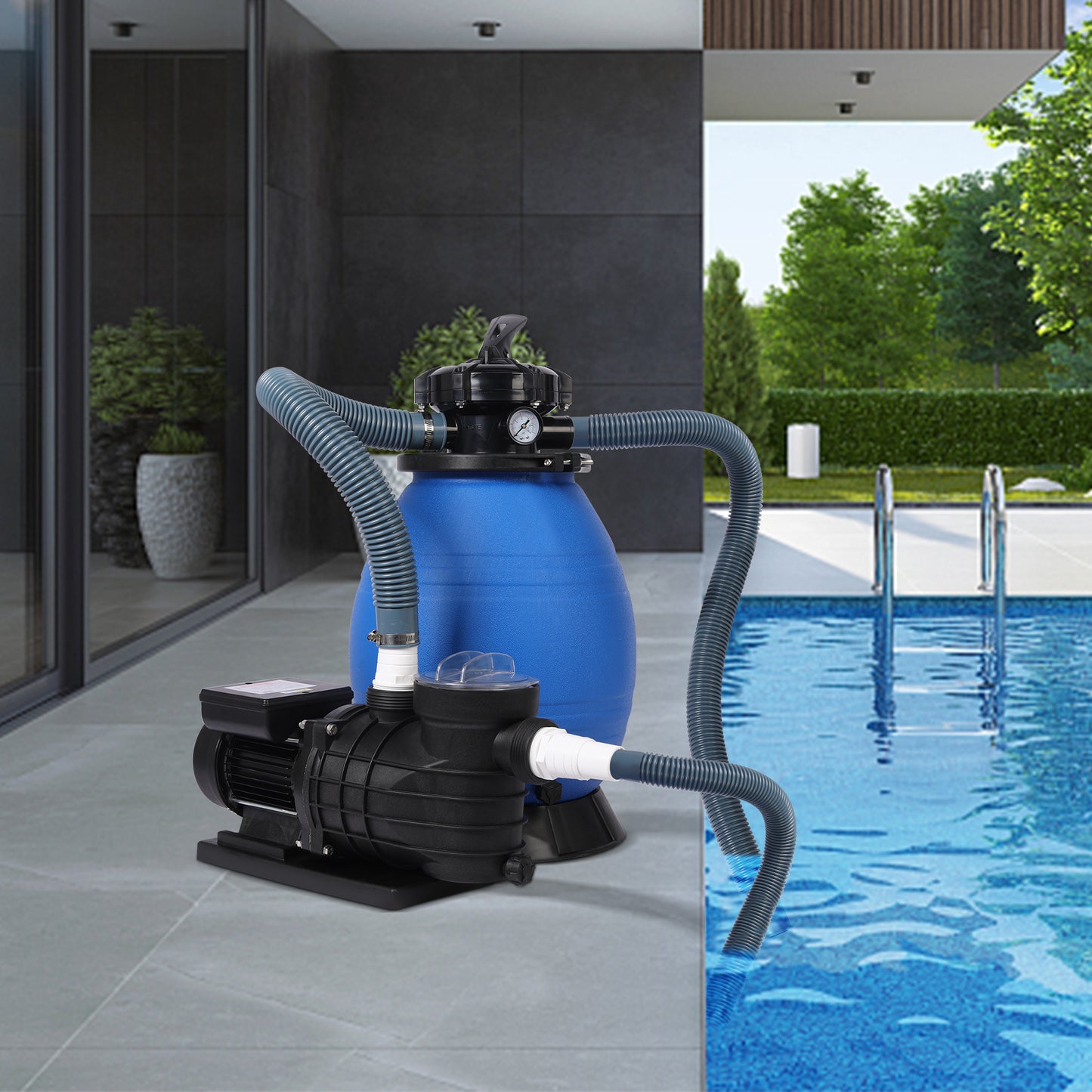 Pompe à sable HomeMiYN 400W - Piscine 11000m³/h bleu/noir