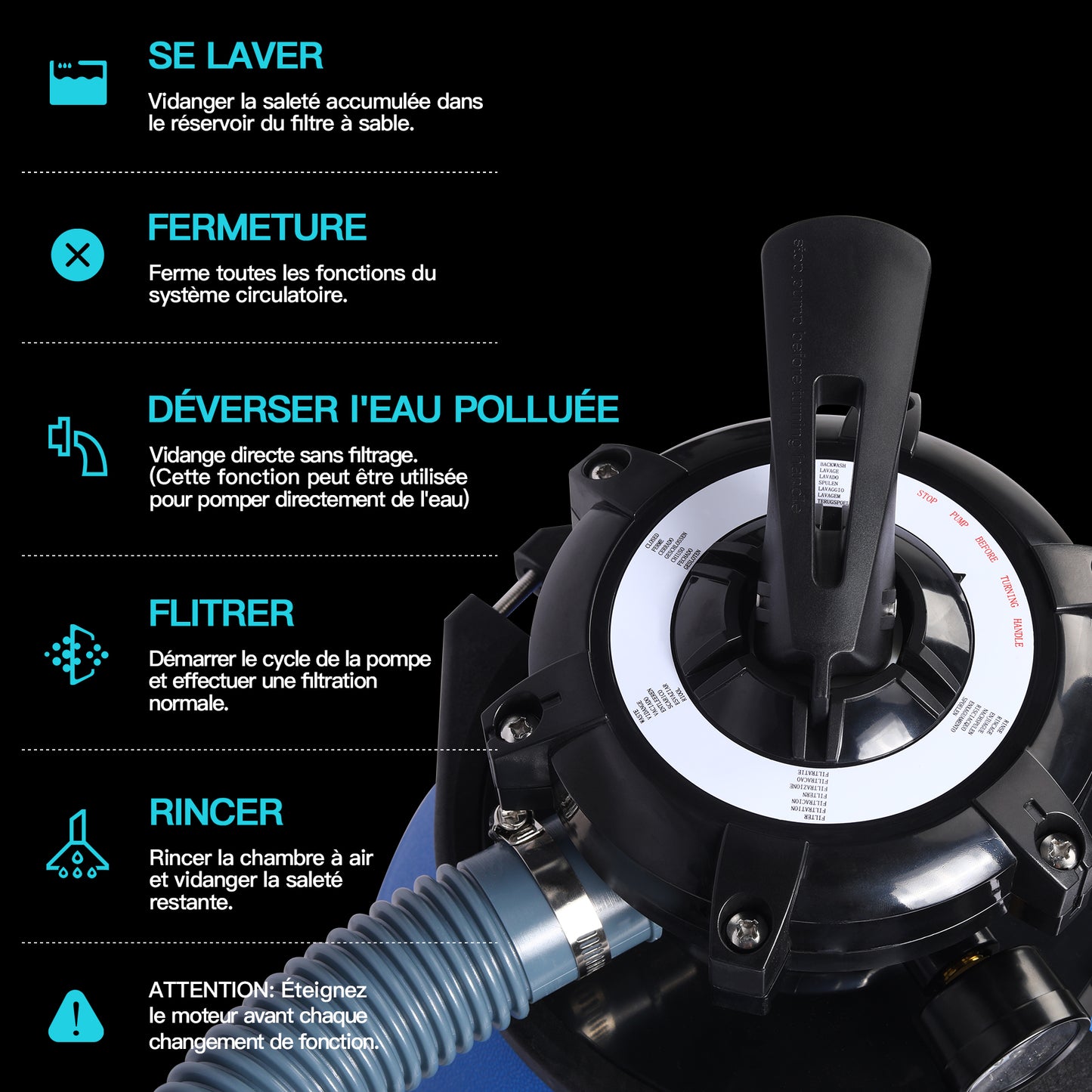 Pompe à sable HomeMiYN 400W - Piscine 11000m³/h bleu/noir