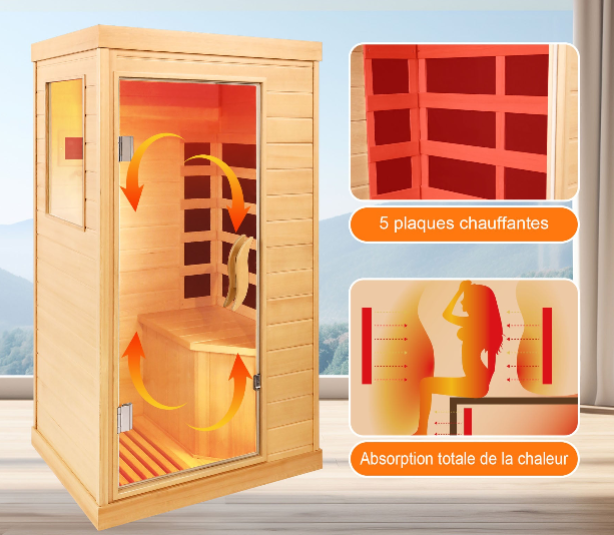 Cabine Sauna Infrarouge 1-2 Personnes – Bois de Pruche Canadien & Thérapie Infrarouge Lointain