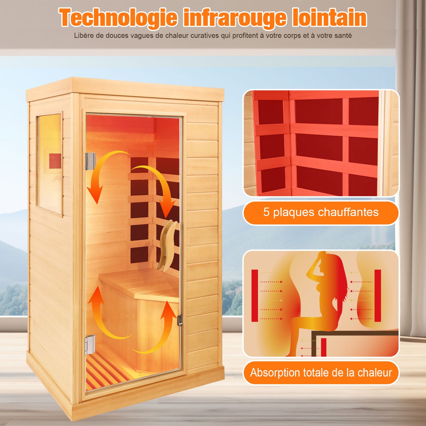 Sauna Infrarouge Portable 1-2 Personnes – Hemlock Canadien avec Bluetooth et Technologie Far Infrared