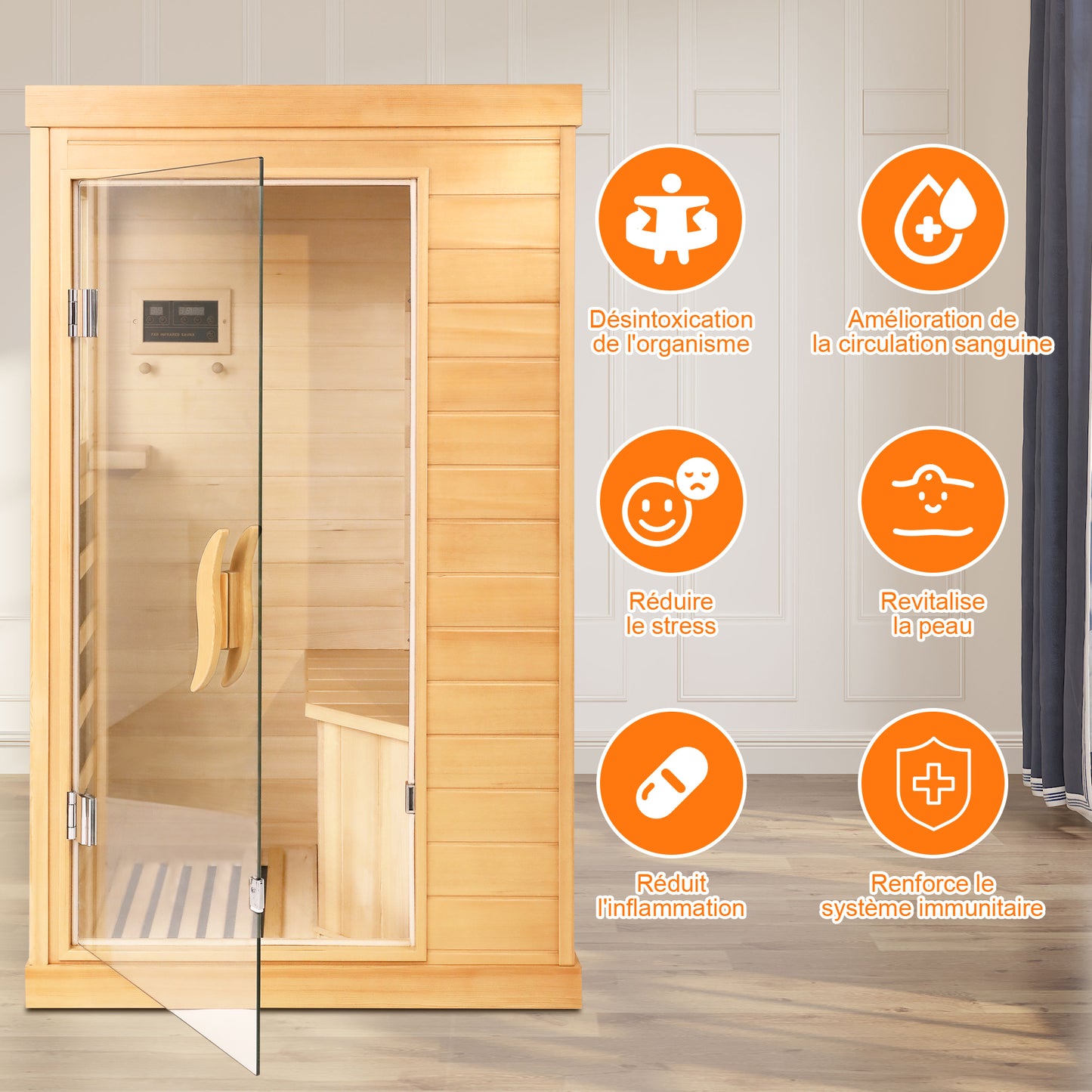 Sauna Infrarouge Portable 1-2 Personnes – Hemlock Canadien avec Bluetooth et Technologie Far Infrared