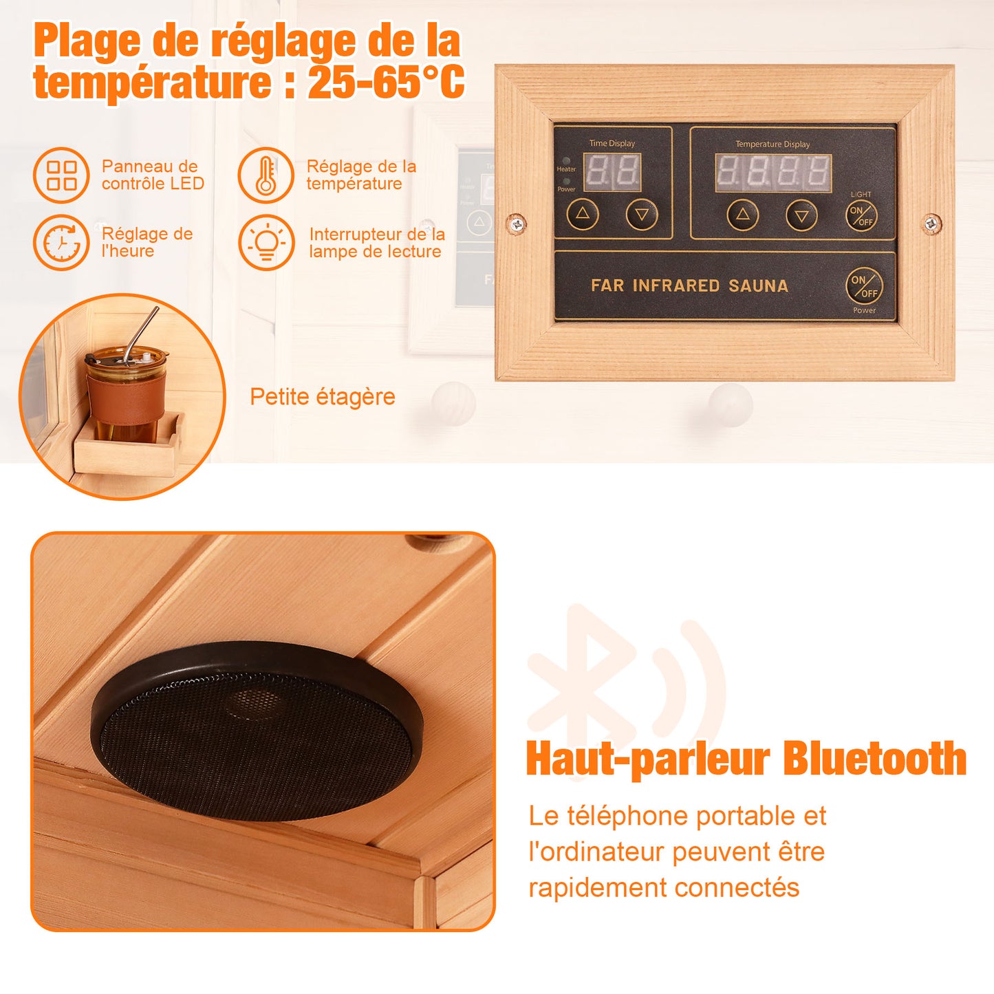 Sauna Infrarouge Portable 1-2 Personnes – Hemlock Canadien avec Bluetooth et Technologie Far Infrared