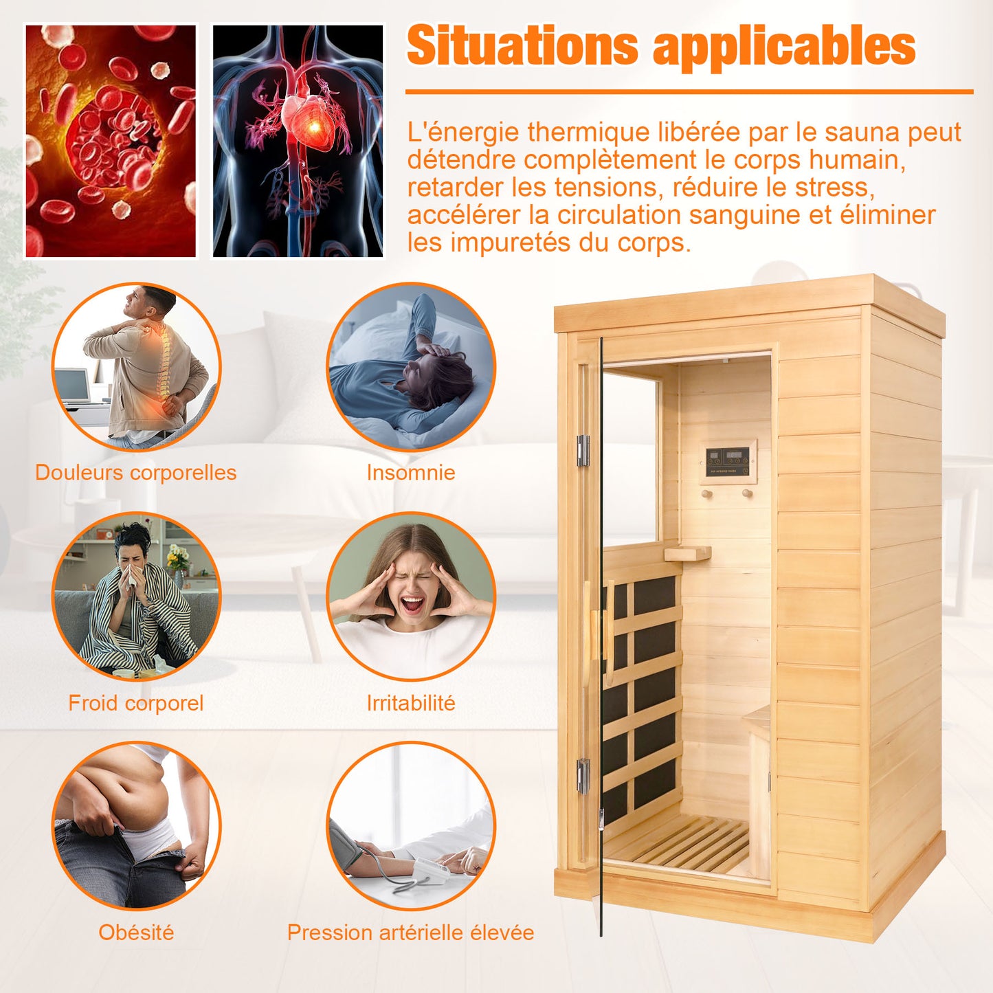 Sauna Infrarouge Portable 1-2 Personnes – Hemlock Canadien avec Bluetooth et Technologie Far Infrared