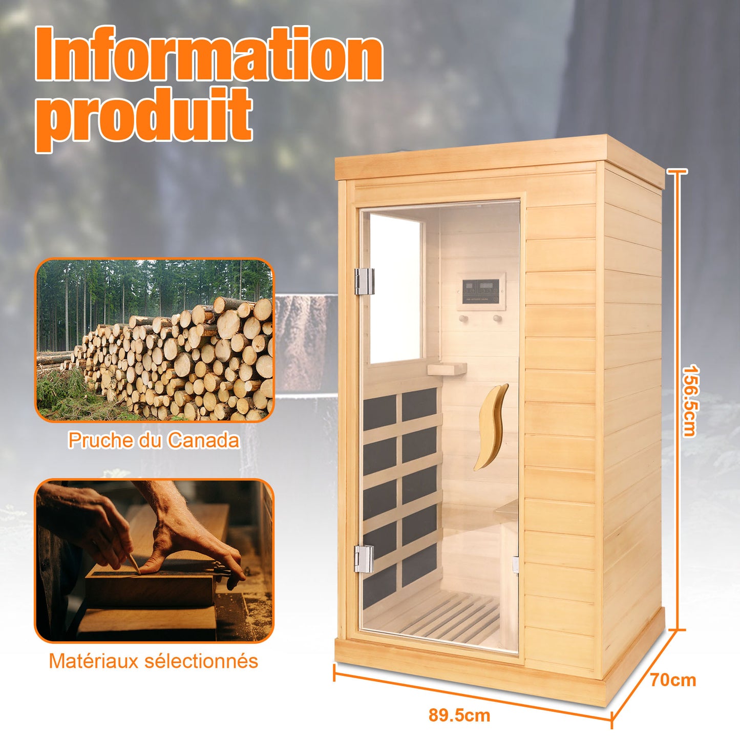 Sauna Infrarouge Portable 1-2 Personnes – Hemlock Canadien avec Bluetooth et Technologie Far Infrared