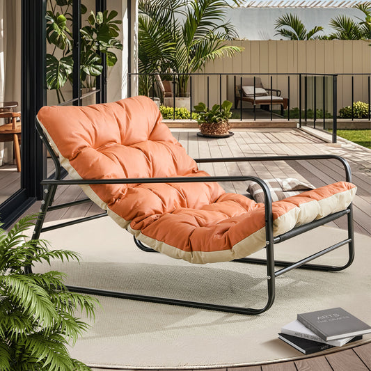 Garden Set: Sofa, Reclining Armchairs & Reversible Cushion Sun Loungers (Orange + Beige). Steel Sun Lounger, 2-Seater Seat. Durable Terrace Furniture.