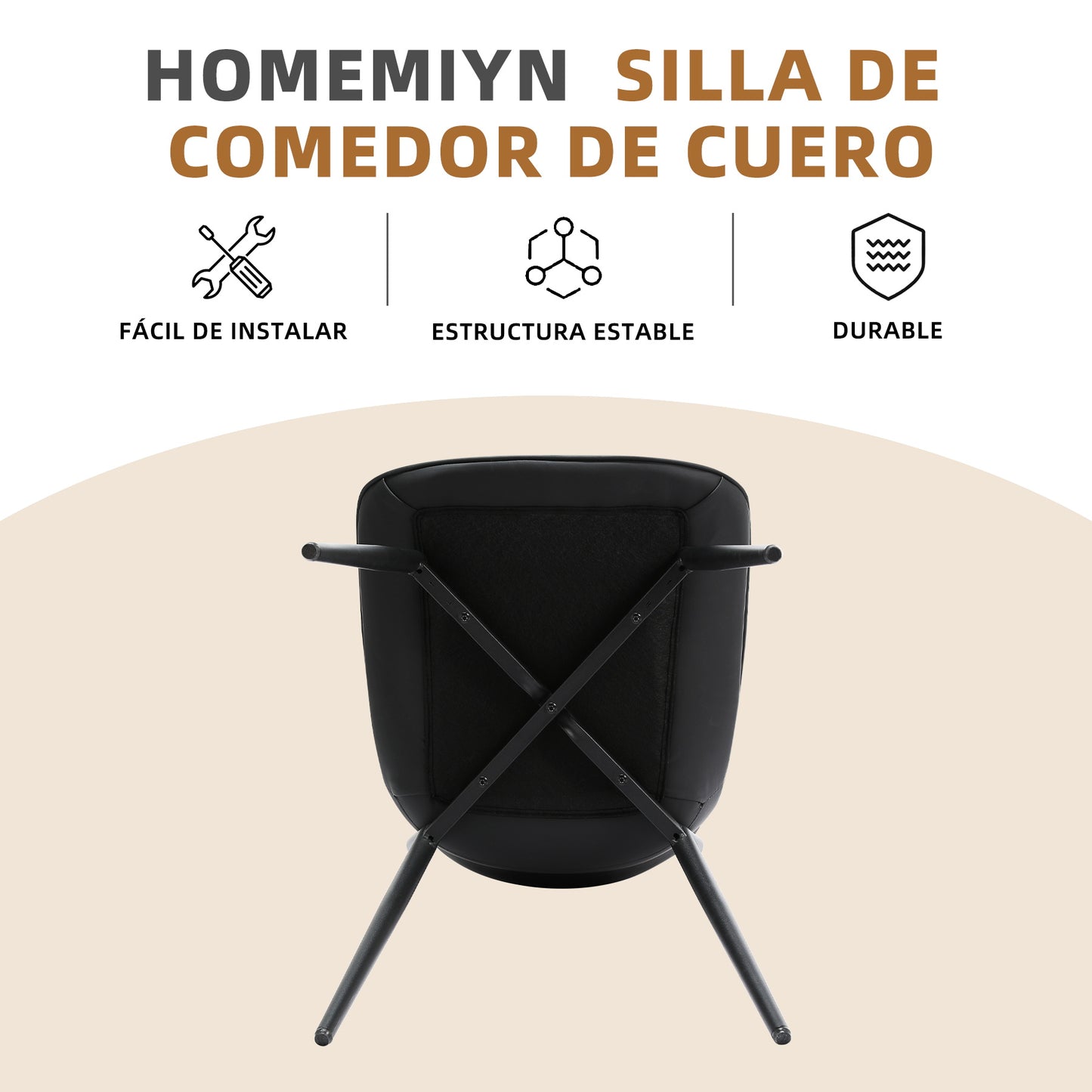 Conjunto de 2 Sillas de Comedor HOMEMiYN en Cuero Negro Elegante - Confort Premium y Resistencia Garantizada