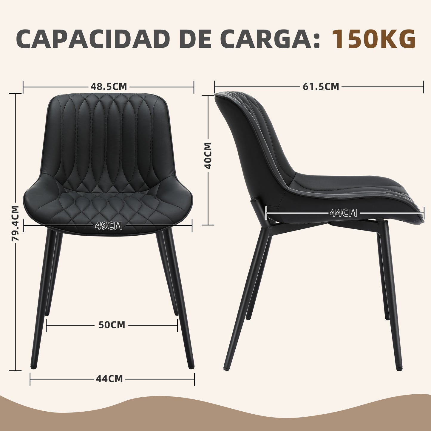 Conjunto de 2 Sillas de Comedor HOMEMiYN en Cuero Negro Elegante - Confort Premium y Resistencia Garantizada