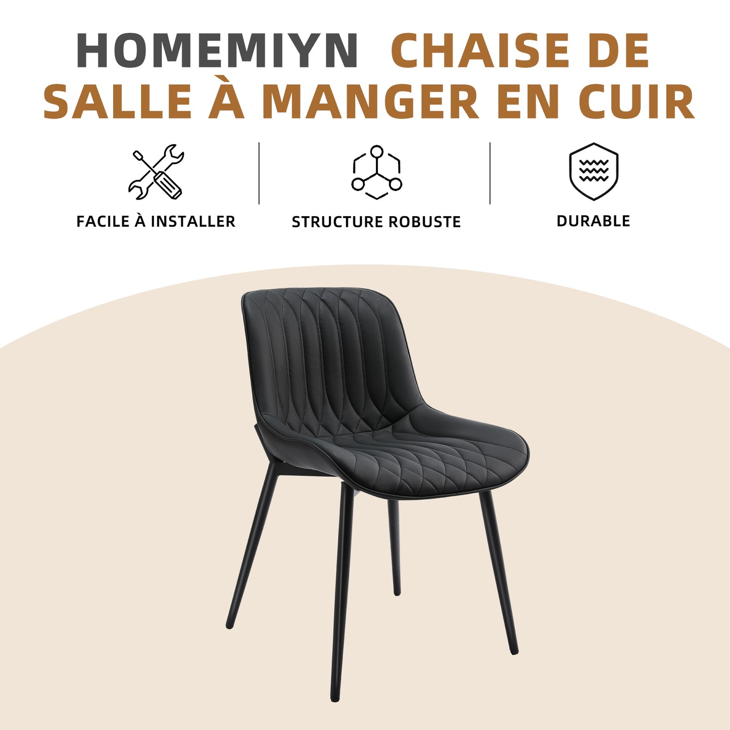 Ensemble de 2 Chaises HOMEMiYN en Simili Cuir Noir Élégant – Confort Premium et Résistance Assurée