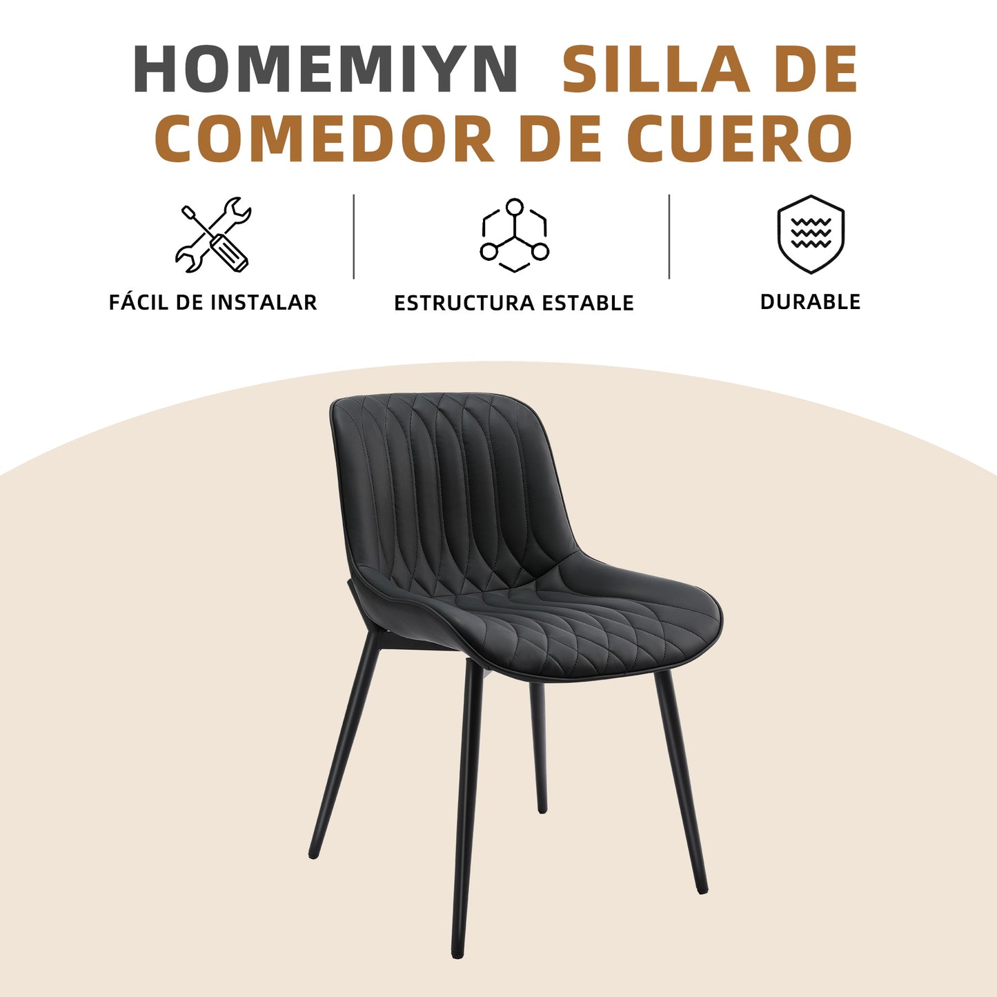 Conjunto de 2 Sillas de Comedor HOMEMiYN en Cuero Negro Elegante - Confort Premium y Resistencia Garantizada