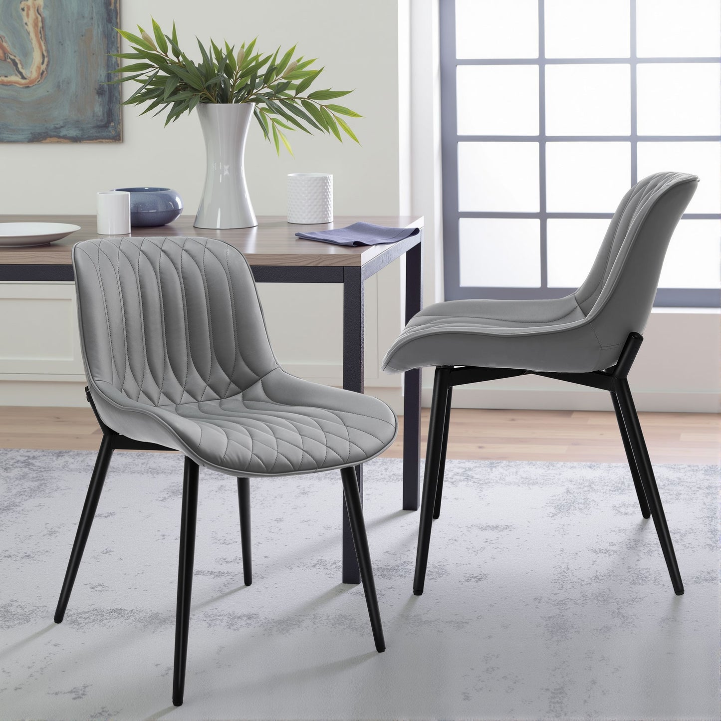 Lot van 2 HOMEMiYN Eetkamerstoelen in Grijs Simili Leer – Krasbestendig, Premium Comfort en Duurzame Stevigheid