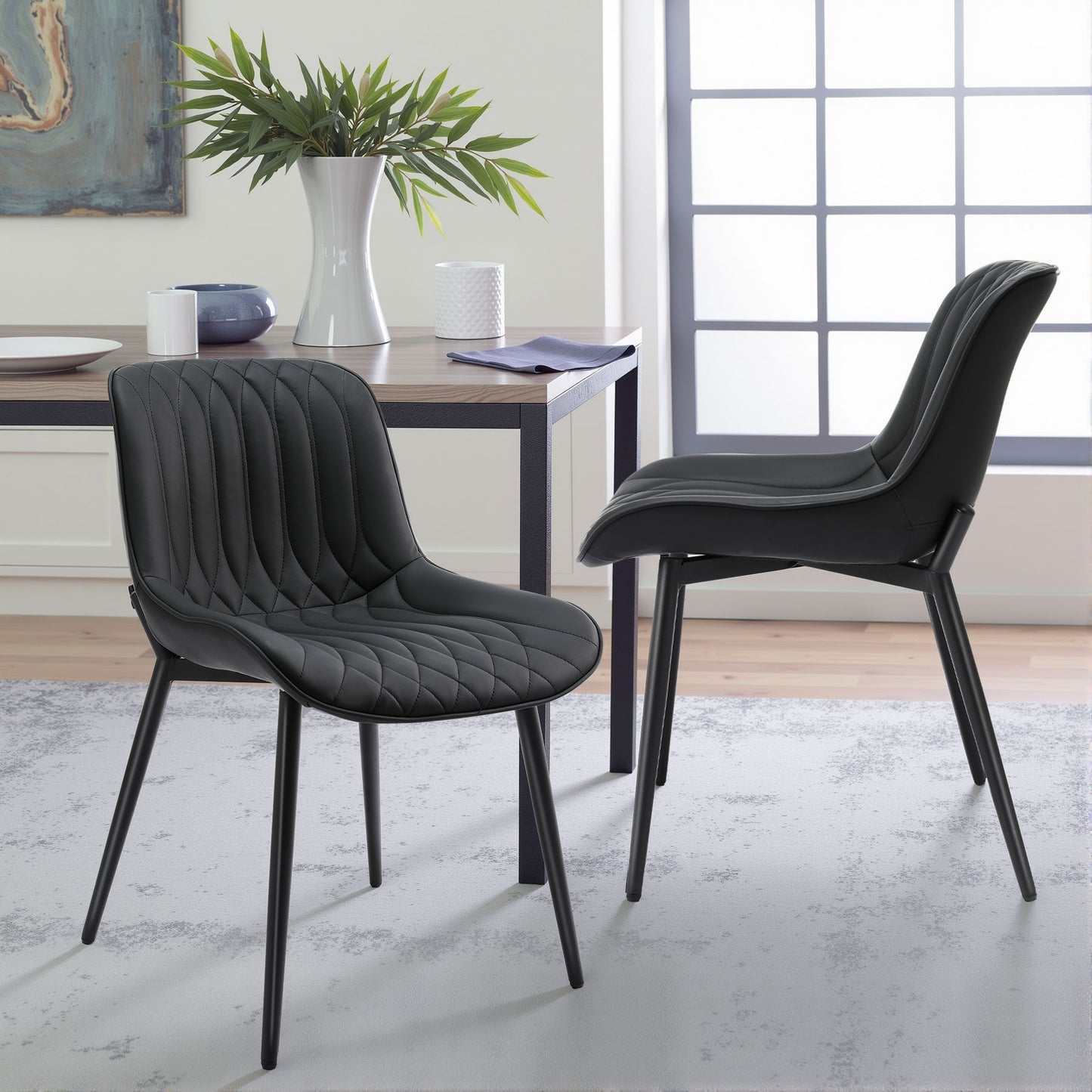 Lote van 2 Stoelen HOMEMiYN - Design in Weerstand Simili Leer - Moderne Elegantie en Robuustheid in Zwart