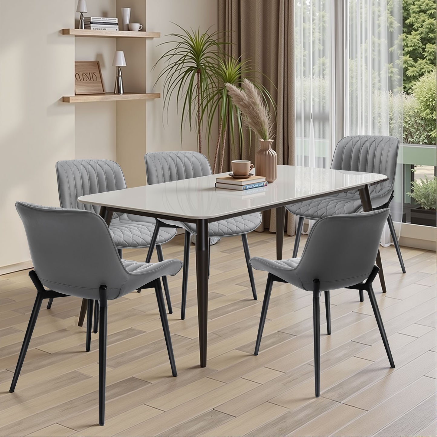Lot van 2 HOMEMiYN Eetkamerstoelen in Grijs Simili Leer – Krasbestendig, Premium Comfort en Duurzame Stevigheid