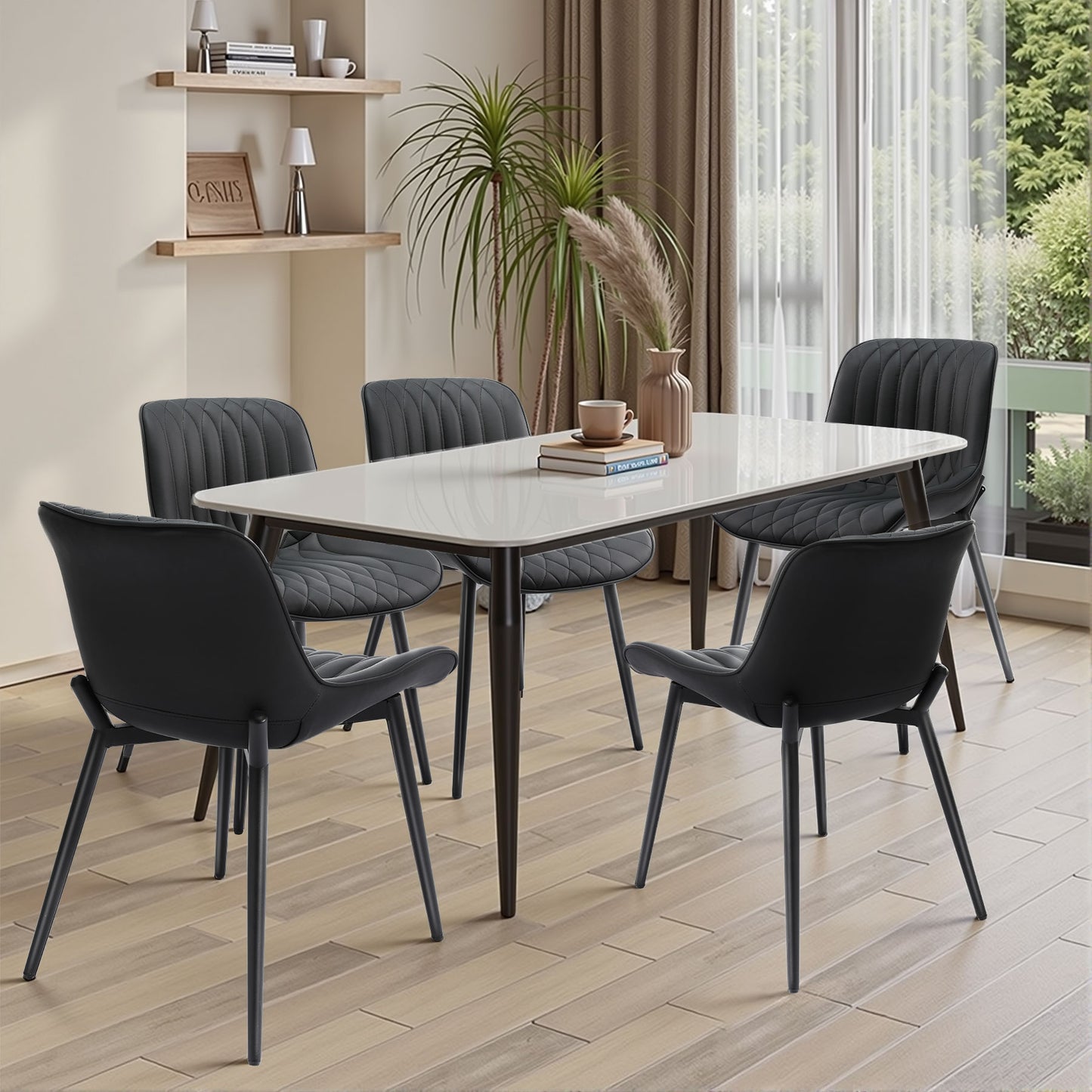 Conjunto de 2 Sillas de Comedor HOMEMiYN en Cuero Negro Elegante - Confort Premium y Resistencia Garantizada