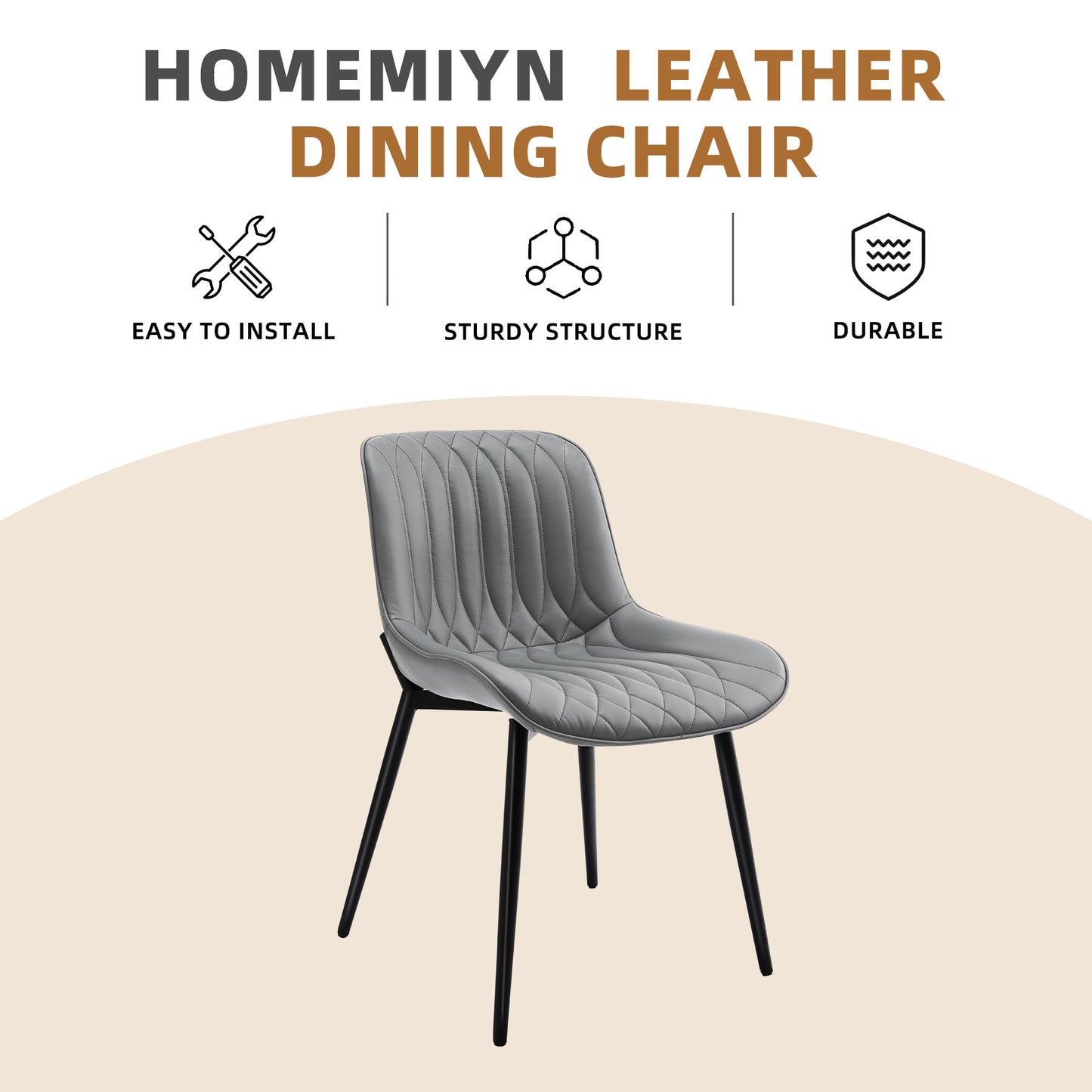 Lot van 2 HOMEMiYN Eetkamerstoelen in Grijs Simili Leer – Krasbestendig, Premium Comfort en Duurzame Stevigheid