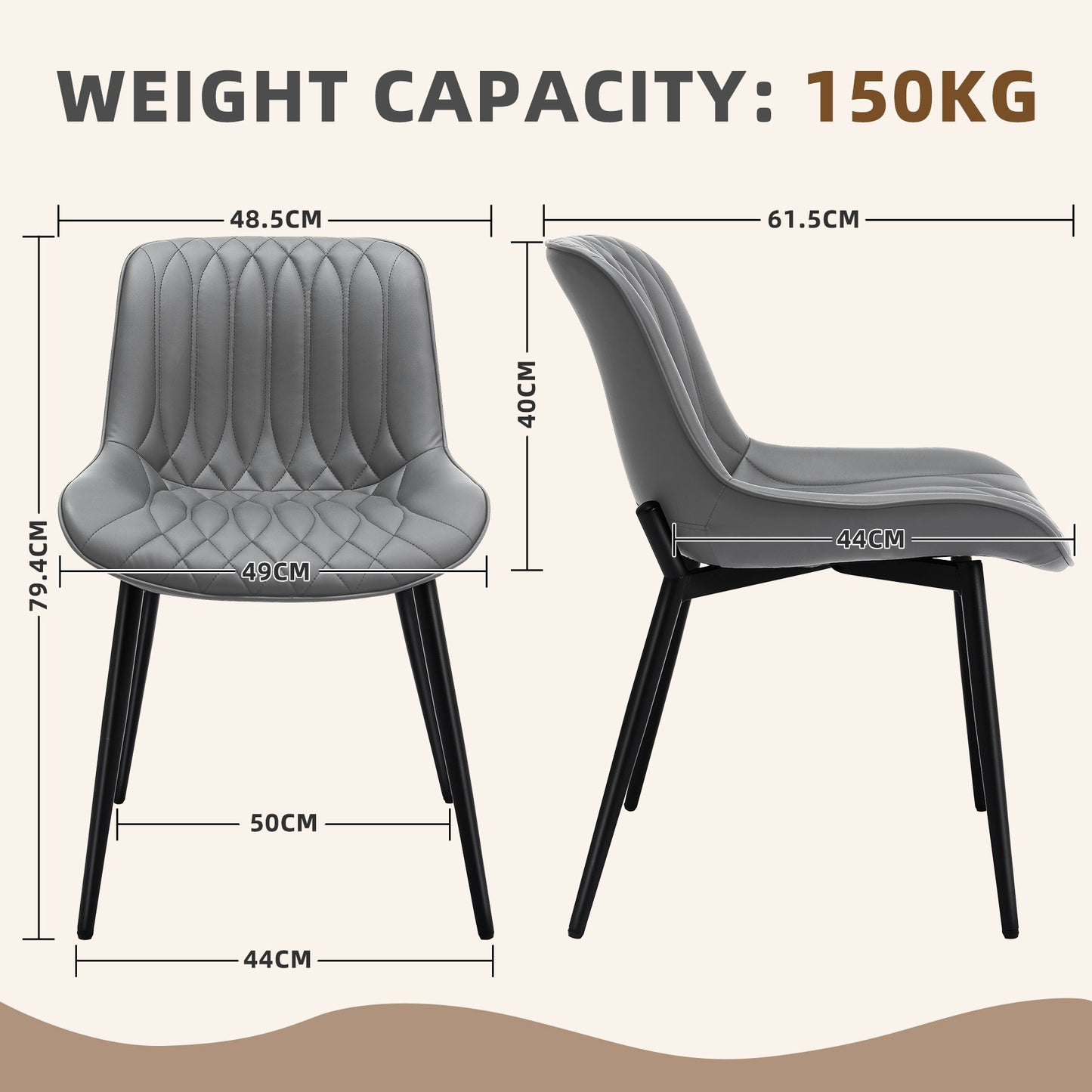 Lot van 2 HOMEMiYN Eetkamerstoelen in Grijs Simili Leer – Krasbestendig, Premium Comfort en Duurzame Stevigheid