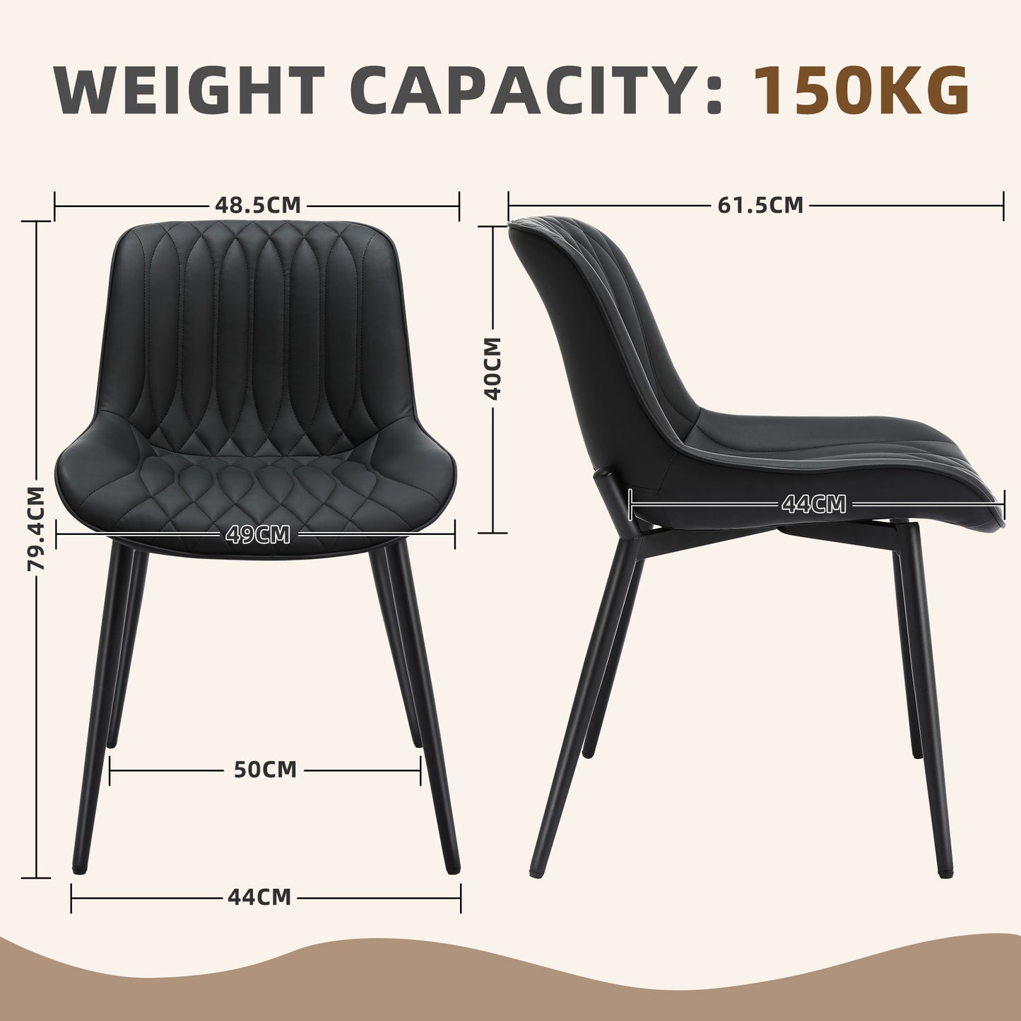 Lote van 2 Stoelen HOMEMiYN - Design in Weerstand Simili Leer - Moderne Elegantie en Robuustheid in Zwart