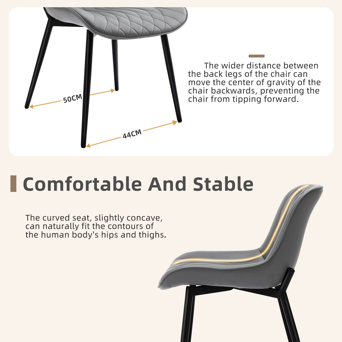 Lot van 2 HOMEMiYN Eetkamerstoelen in Grijs Simili Leer – Krasbestendig, Premium Comfort en Duurzame Stevigheid