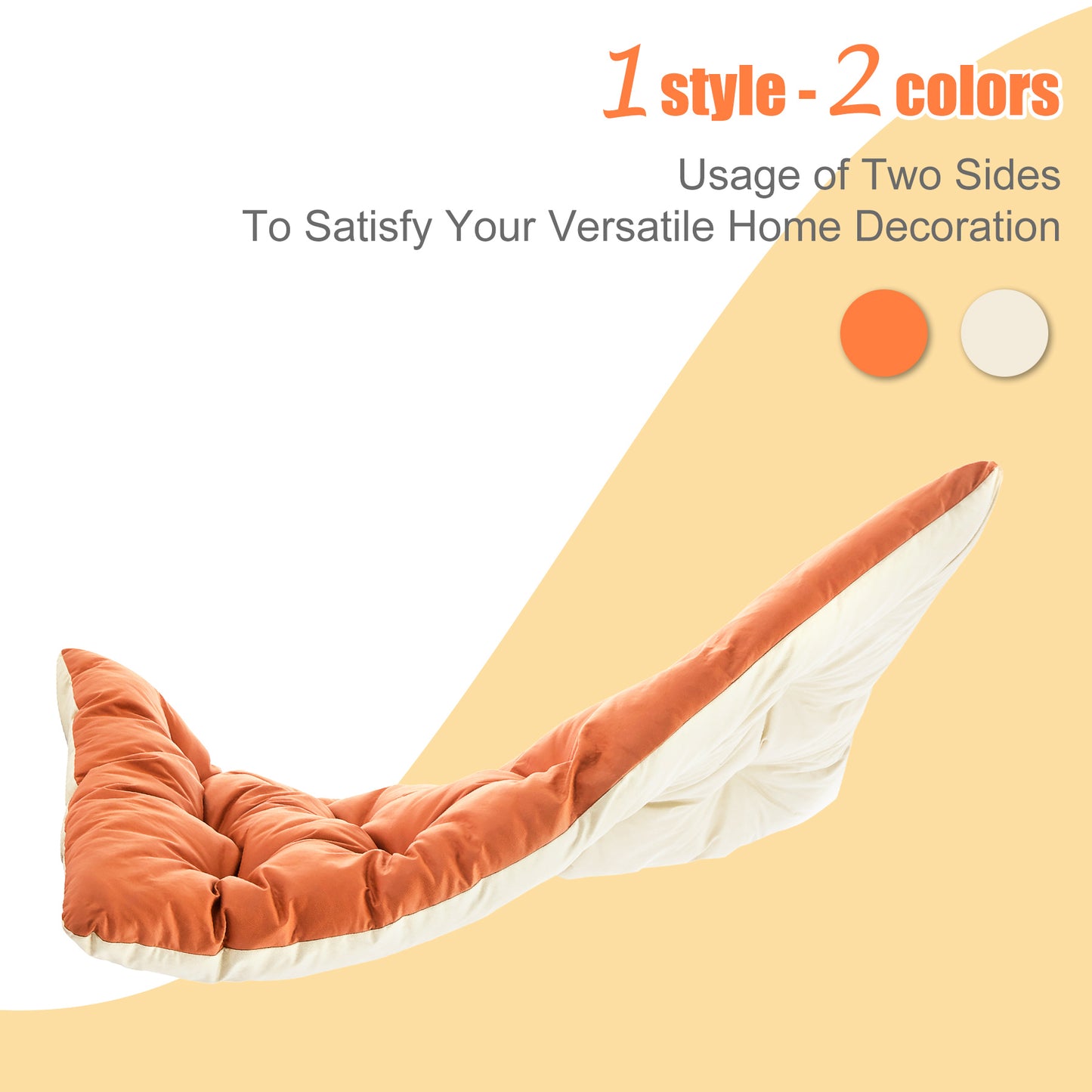 Reclining Patio Lounge Chair - 2-Person Steel Outdoor Loveseat with Reversible Cushion (Orange/Beige) - Garden, Balcony, Terrace Furniture
