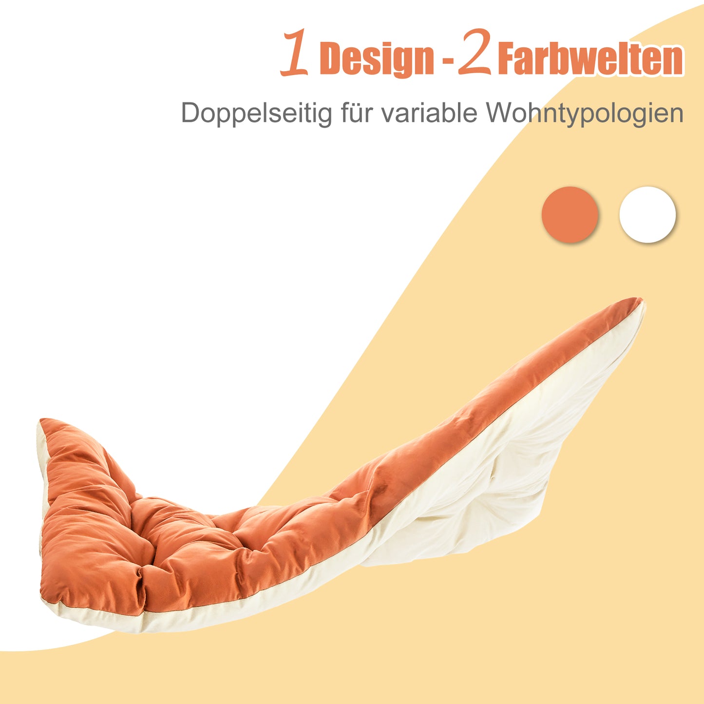 Huiskamerfauteuil, tuinligstoel met omkeerbaar kussen, ligstoel voor op het balkon van staal, gestoffeerde stoel voor 2 personen, terras (Oranje + Beige)