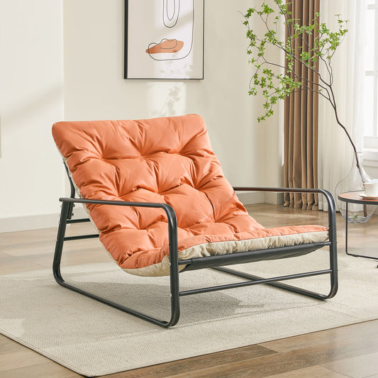 Sillones de salón, relax, tumbona jardín, hamaca balcón acero, 2 plazas, exterior, mueble terraza (Naranja+Beige)
