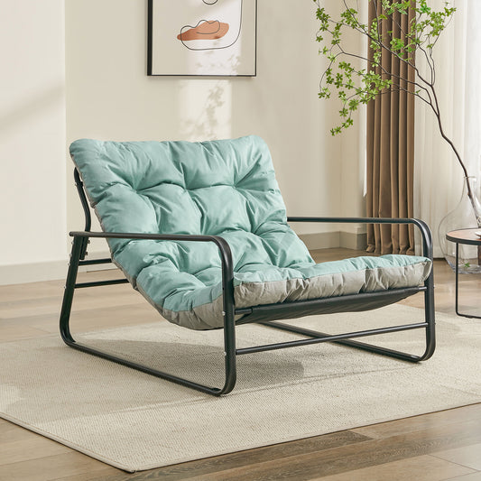 Lounge Armchair, Recliner Chair, Reversible Cushion Garden Sun Lounger, Steel Balcony Daybed, Padded 2-Seater Sofa Chair, Outdoor Garden Chair, Patio Sunbed, Balcony Furniture Set (Blue + Grey)