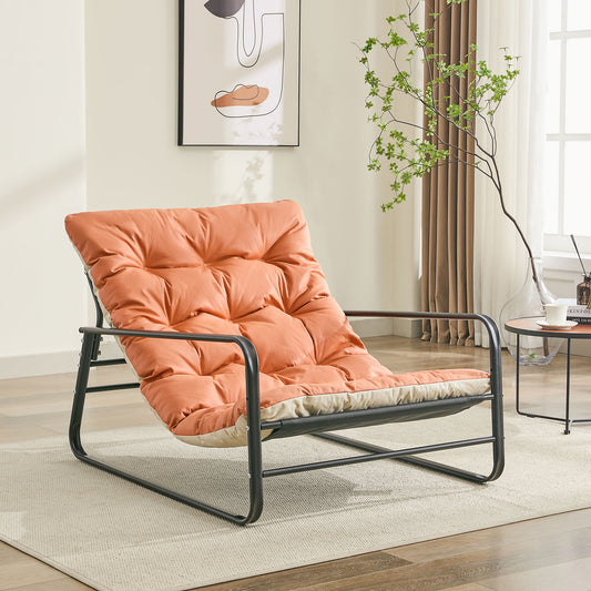 Fauteuil de salon, fauteuil relax, transat de jardin avec coussin réversible, chaise longue de balcon en acier, chaise rembourrée pour 2 personnes, fauteuil de jardin, transat d'extérieur, meuble de balcon, terrasse(Orange+Beige)