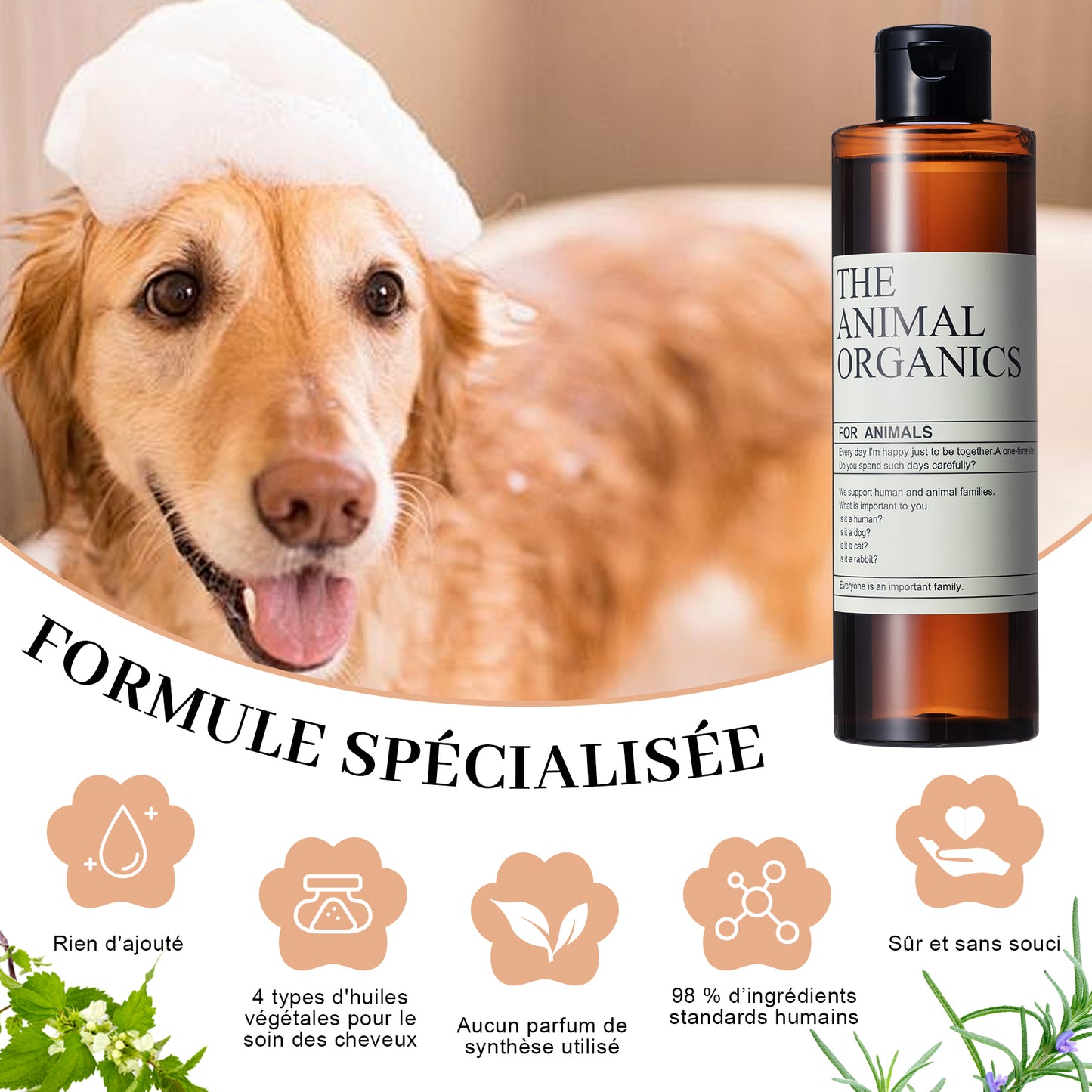 Shampoing chien 250ml,Extrait naturel,Shampoing chien anti odeur Peau sensible,Shampoing Sans additifs,Shampoing Hydratant