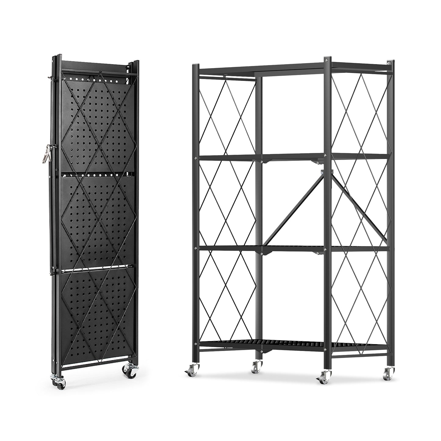 HomeMiYN Étagères pliables avec roues 3 niveaux 4 niveaux Étagères pour charges lourdes Étagères debout Étagères pliables pour cuisine