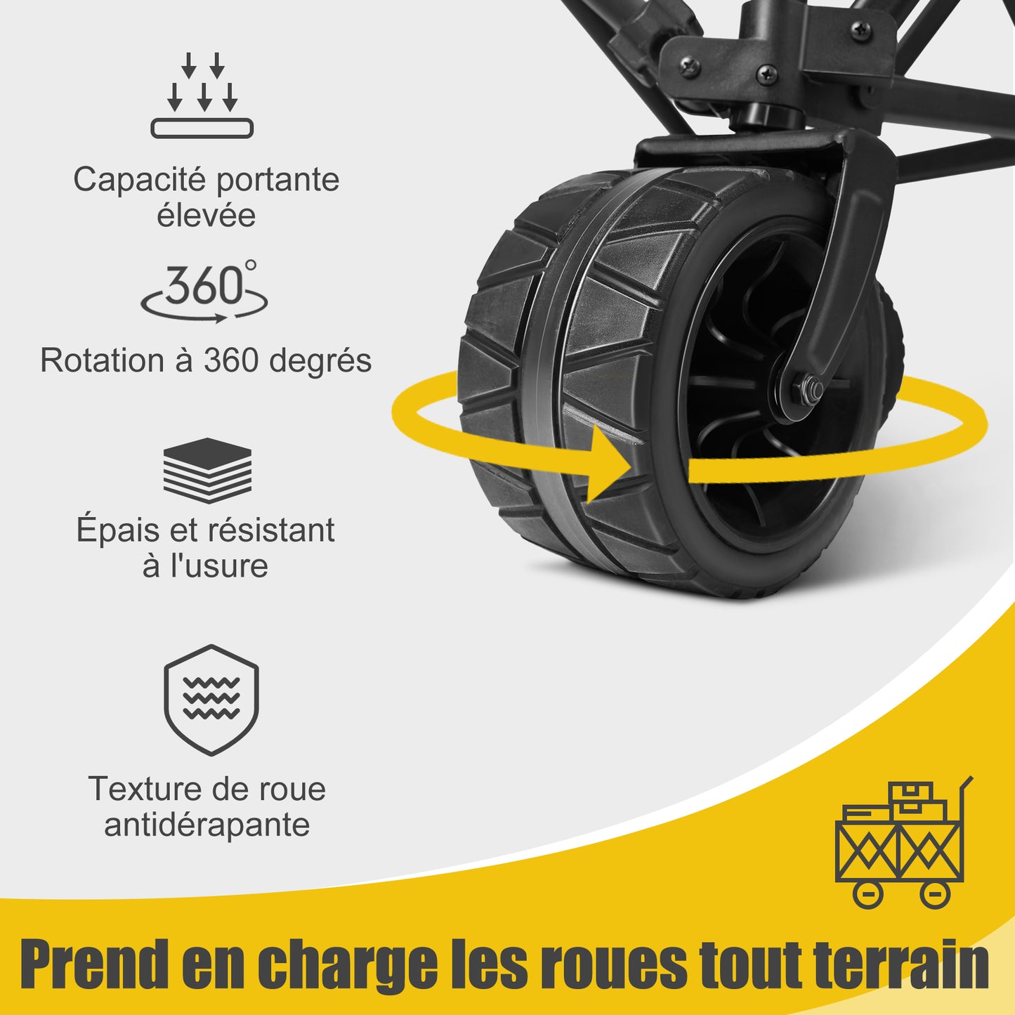Carro de transporte plegable con frenos, carro de jardín de 150 kg con neumáticos desmontables, vehículo todoterreno, carro de camping, marrón claro