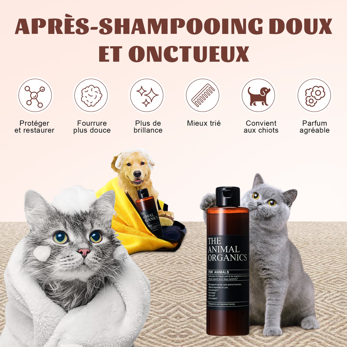 Après-shampoing Naturel pour Chien 250ML,Conditionneur pour chien,Ingrédients actifs naturels,Conditionneur de Pelage .
