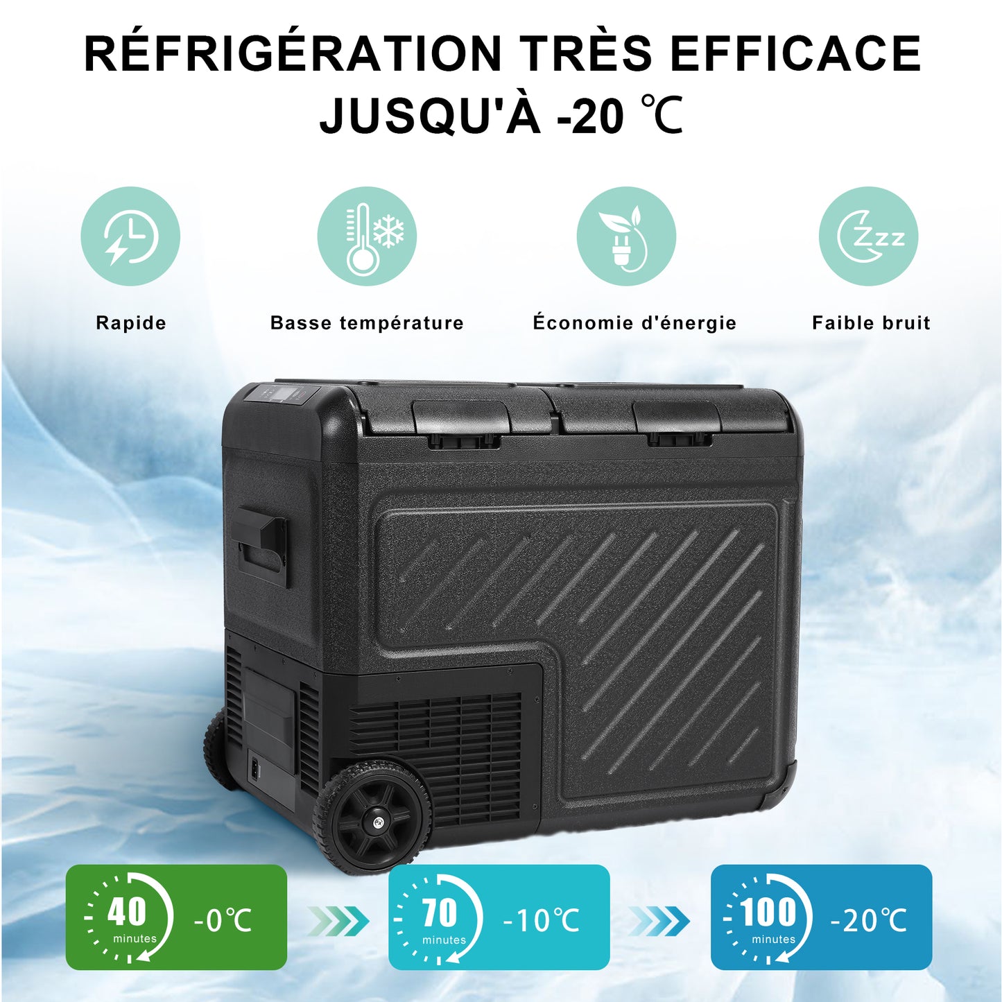 Réfrigérateur de voiture HOMEMiYN 12 V, réfrigérateur de voiture à double zone de 45 litres, congélateur portable (-8 ℉ ~ 68 ℉) avec 12/24 V DC 100/240 V AC, glacière électrique à contrôle APP pour voiture, camping-car, camping, voyage et usage domestique