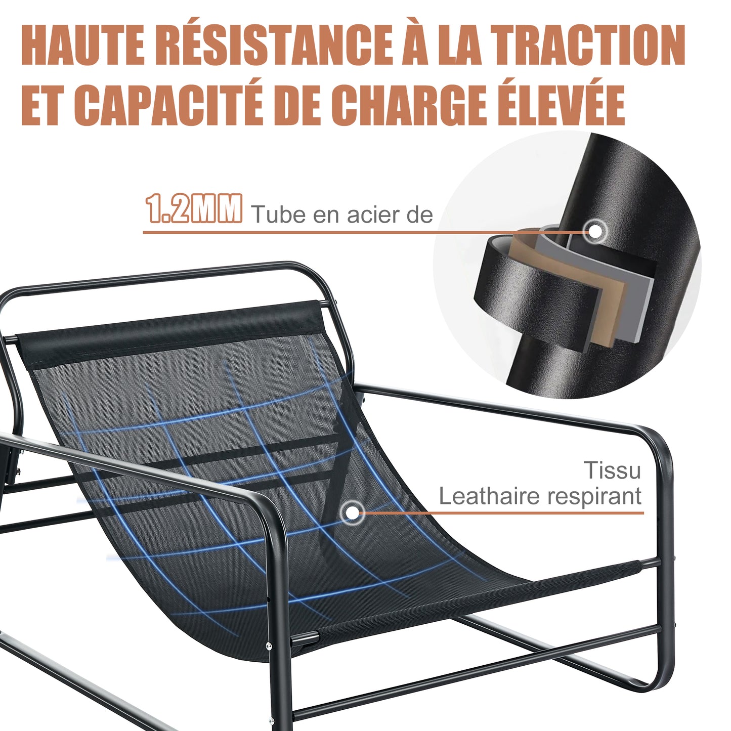 Fauteuil inclinable moderne à 2 places avec structure en acier et coussin réversible(Bleu+Gris)