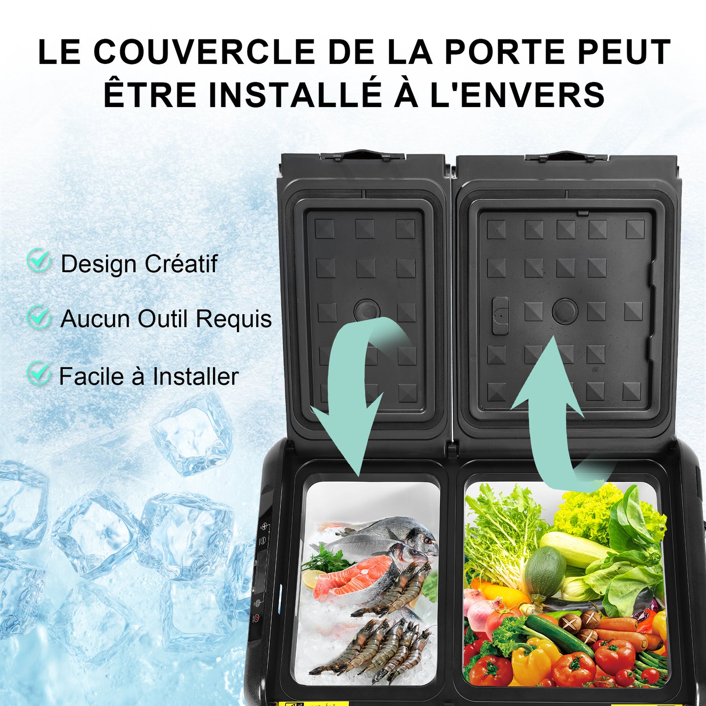 Réfrigérateur de voiture HOMEMiYN 12 V, réfrigérateur de voiture à double zone de 45 litres, congélateur portable (-8 ℉ ~ 68 ℉) avec 12/24 V DC 100/240 V AC, glacière électrique à contrôle APP pour voiture, camping-car, camping, voyage et usage domestique
