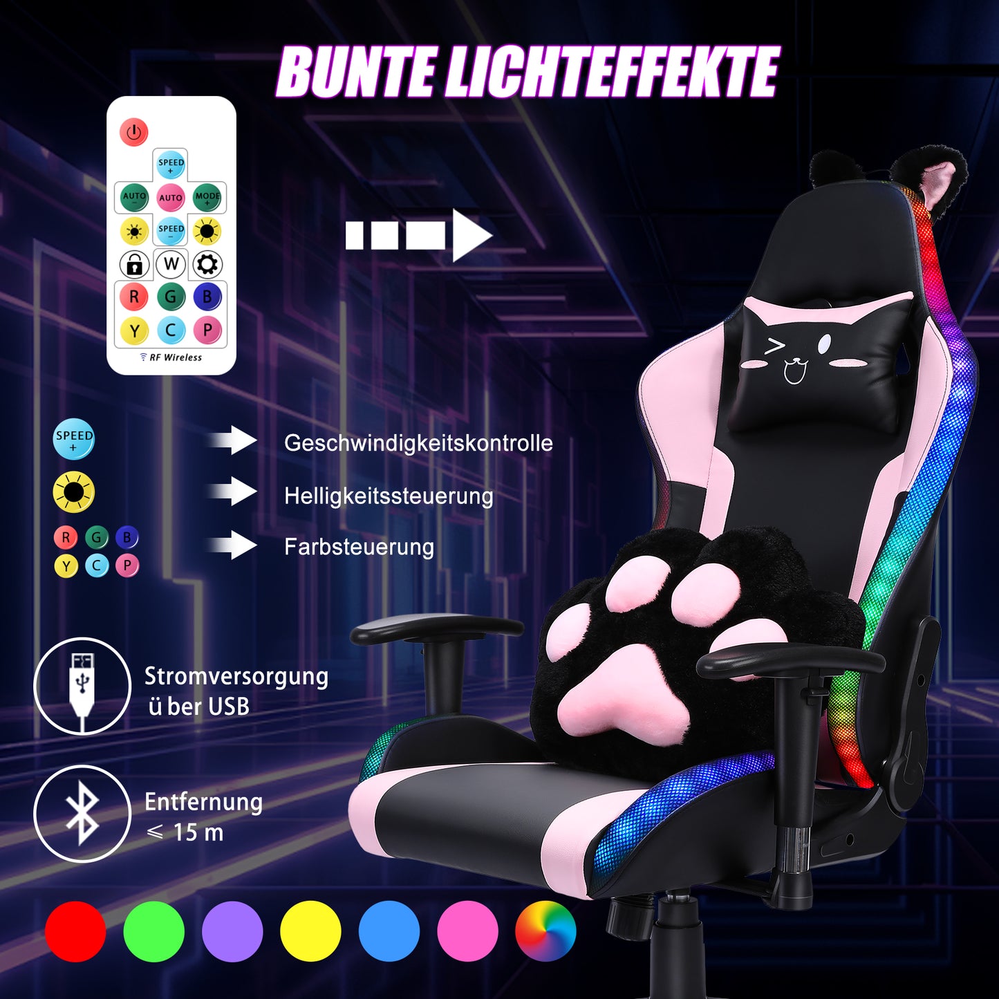 Gaming Stuhl LED Lautsprechern Gilmtter
