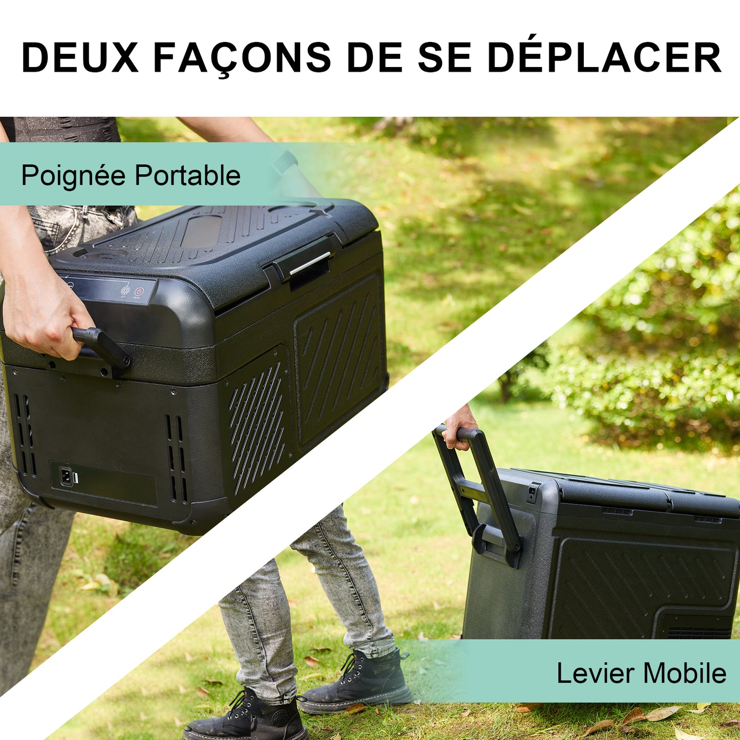 Réfrigérateur de voiture HOMEMiYN 12 V, réfrigérateur de voiture à double zone de 45 litres, congélateur portable (-8 ℉ ~ 68 ℉) avec 12/24 V DC 100/240 V AC, glacière électrique à contrôle APP pour voiture, camping-car, camping, voyage et usage domestique