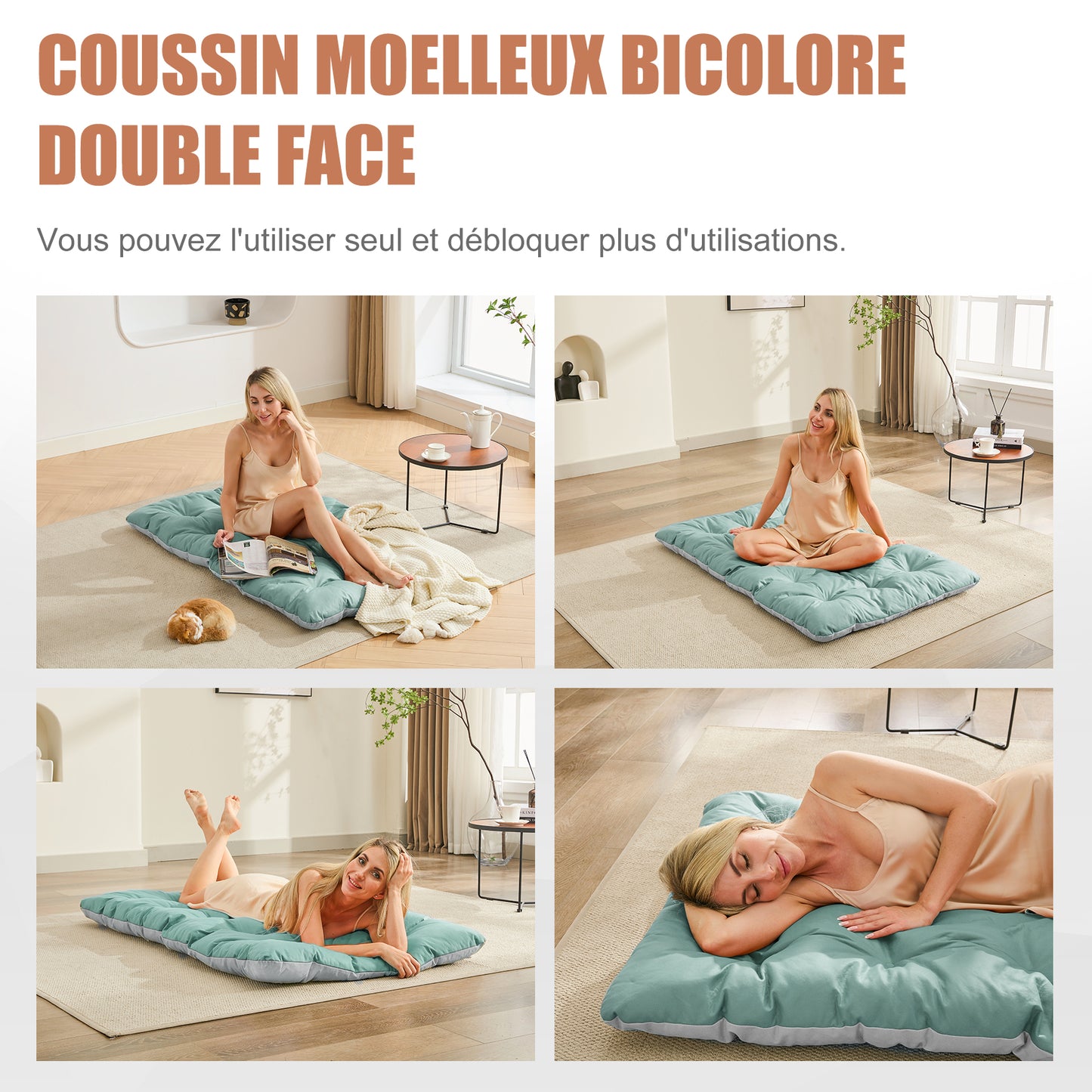 Fauteuil de salon, fauteuil relax, transat de jardin avec coussin réversible, chaise longue de balcon en acier, chaise rembourrée pour 2 personnes, fauteuil de jardin, transat d'extérieur, meuble de balcon, terrasse (bleu + gris)