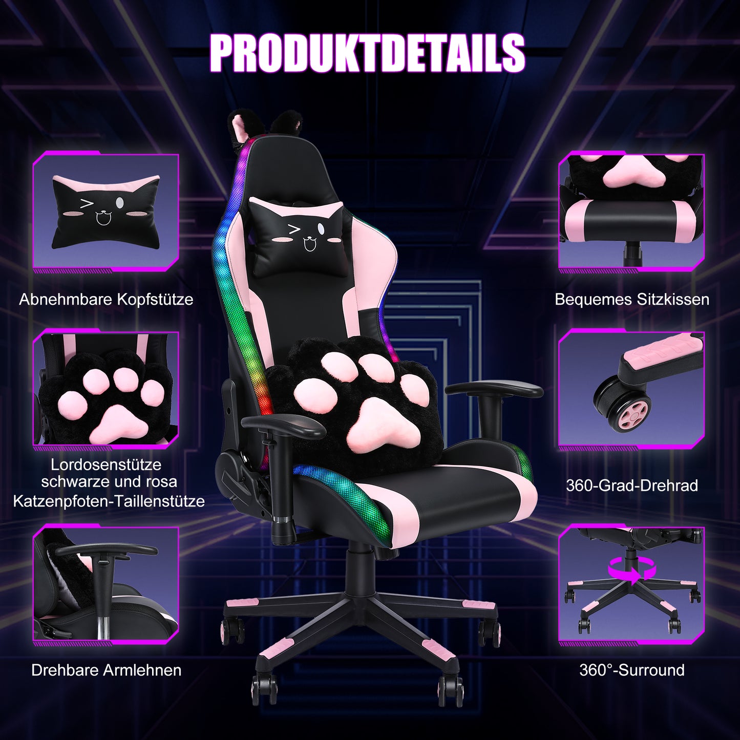 Gaming Stuhl LED Lautsprechern Gilmtter