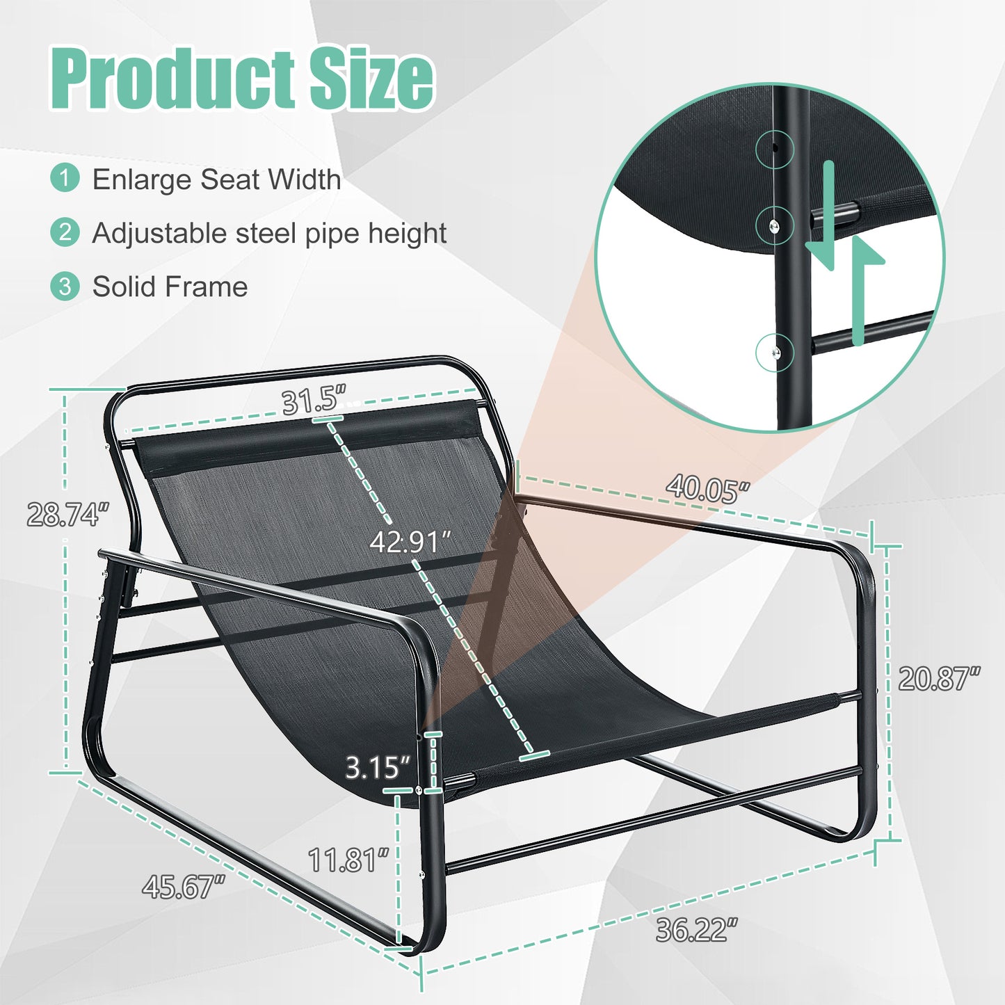 Lounge Armchair, Recliner Chair, Reversible Cushion Garden Sun Lounger, Steel Balcony Daybed, Padded 2-Seater Sofa Chair, Outdoor Garden Chair, Patio Sunbed, Balcony Furniture Set (Blue + Grey)