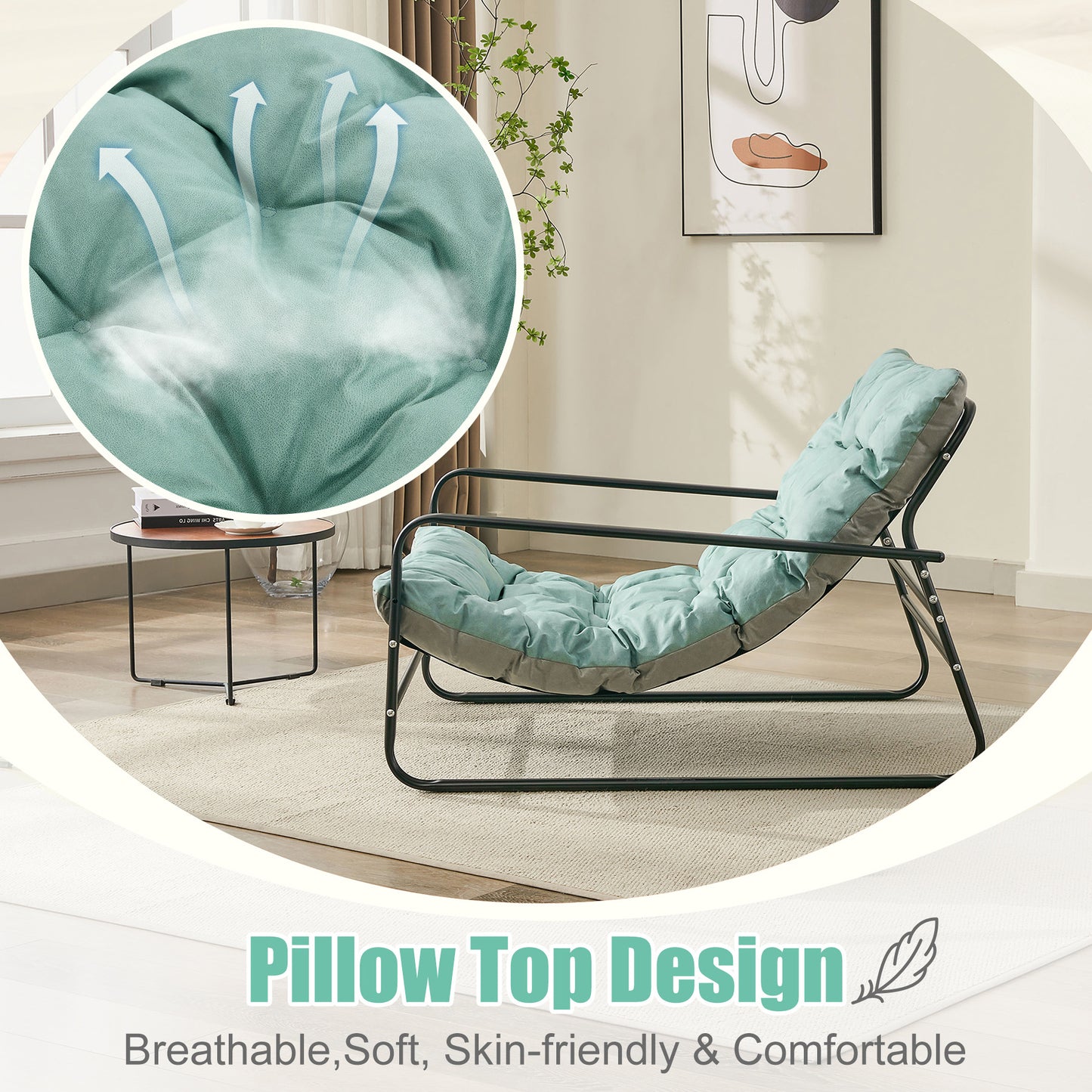 Lounge Armchair, Recliner Chair, Reversible Cushion Garden Sun Lounger, Steel Balcony Daybed, Padded 2-Seater Sofa Chair, Outdoor Garden Chair, Patio Sunbed, Balcony Furniture Set (Blue + Grey)
