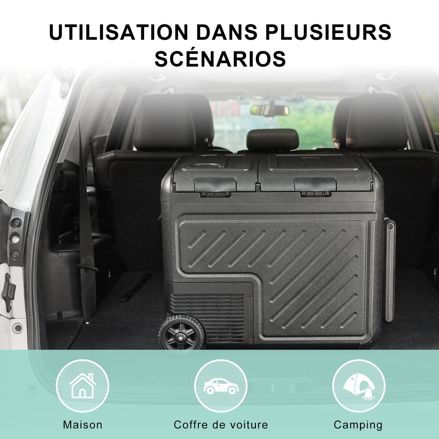 Réfrigérateur de voiture HOMEMiYN 12 V, réfrigérateur de voiture à double zone de 45 litres, congélateur portable (-8 ℉ ~ 68 ℉) avec 12/24 V DC 100/240 V AC, glacière électrique à contrôle APP pour voiture, camping-car, camping, voyage et usage domestique