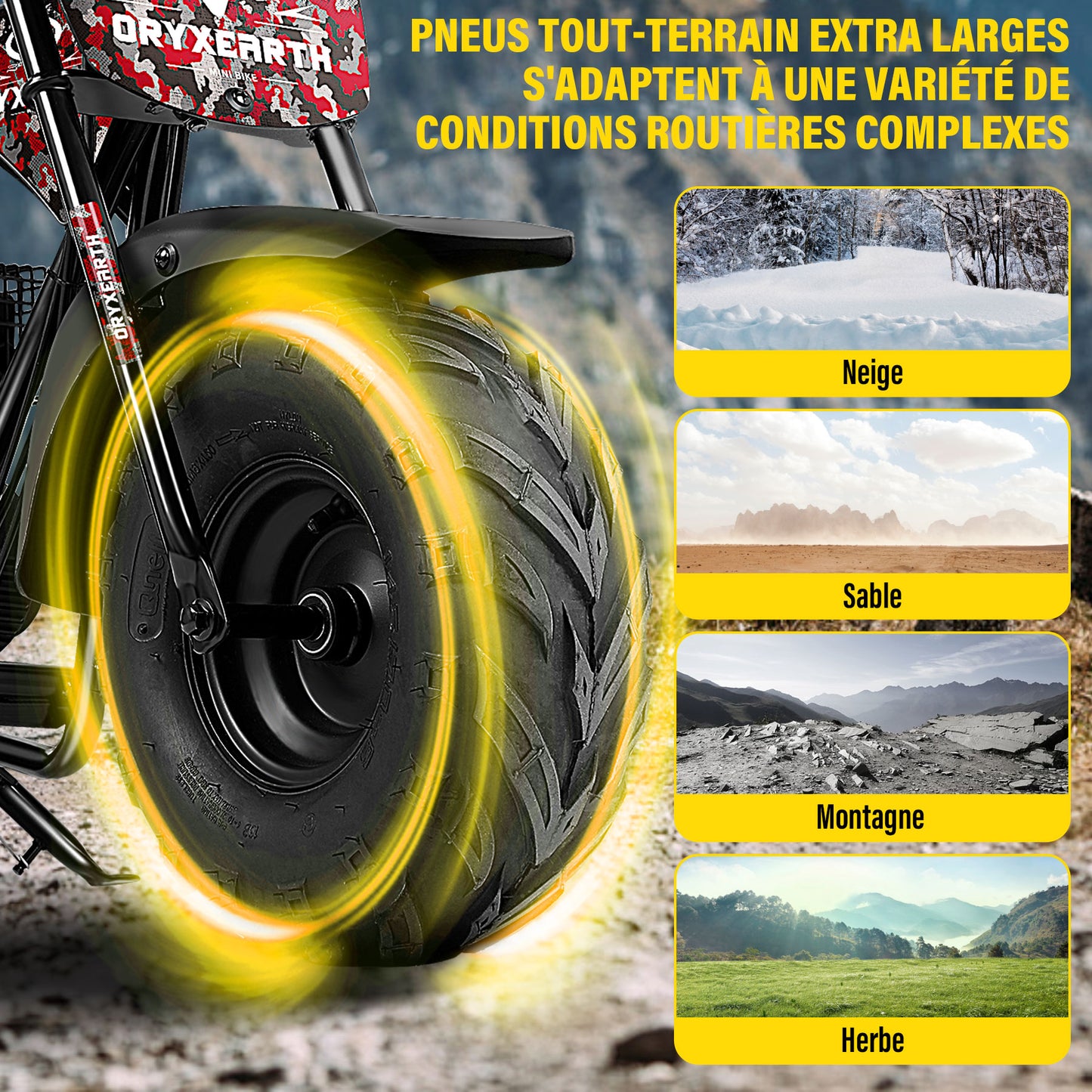 Bicicleta de terra para criança 105CC, 4 tempos, movida a gasolina, mini bicicleta todo-o-terreno para maiores de 13 anos (Amarelo)