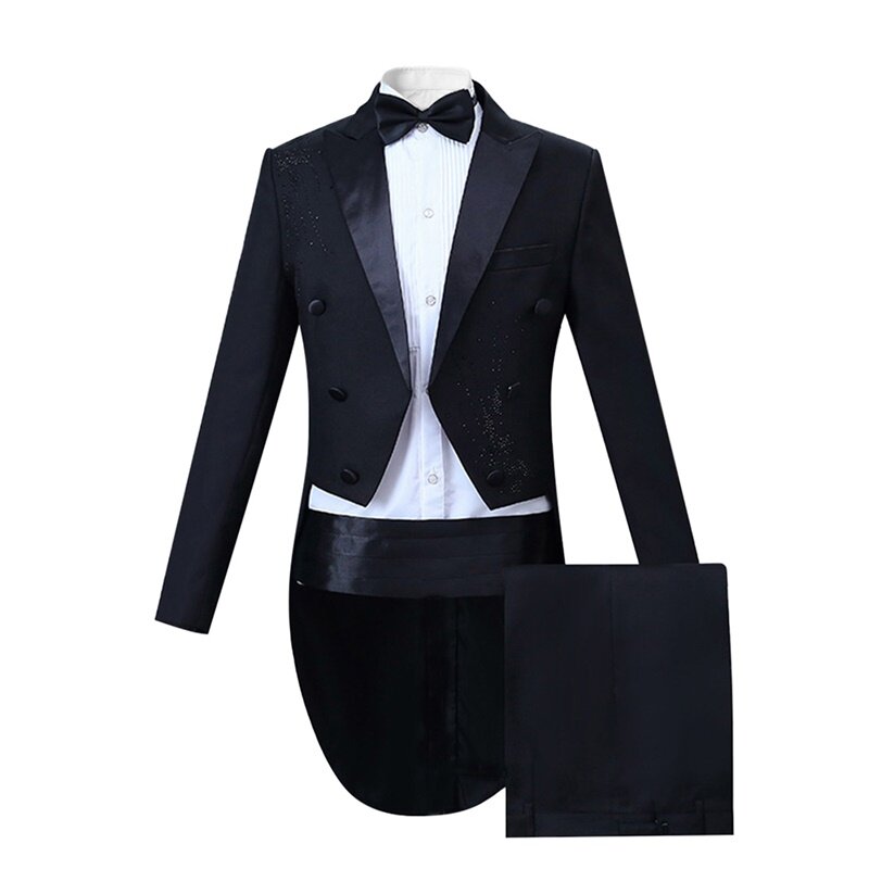 YFFUSHI Mens Wedding Costume Party Vintage Tailcoat 4 Piece Dress Slim Suit Set
