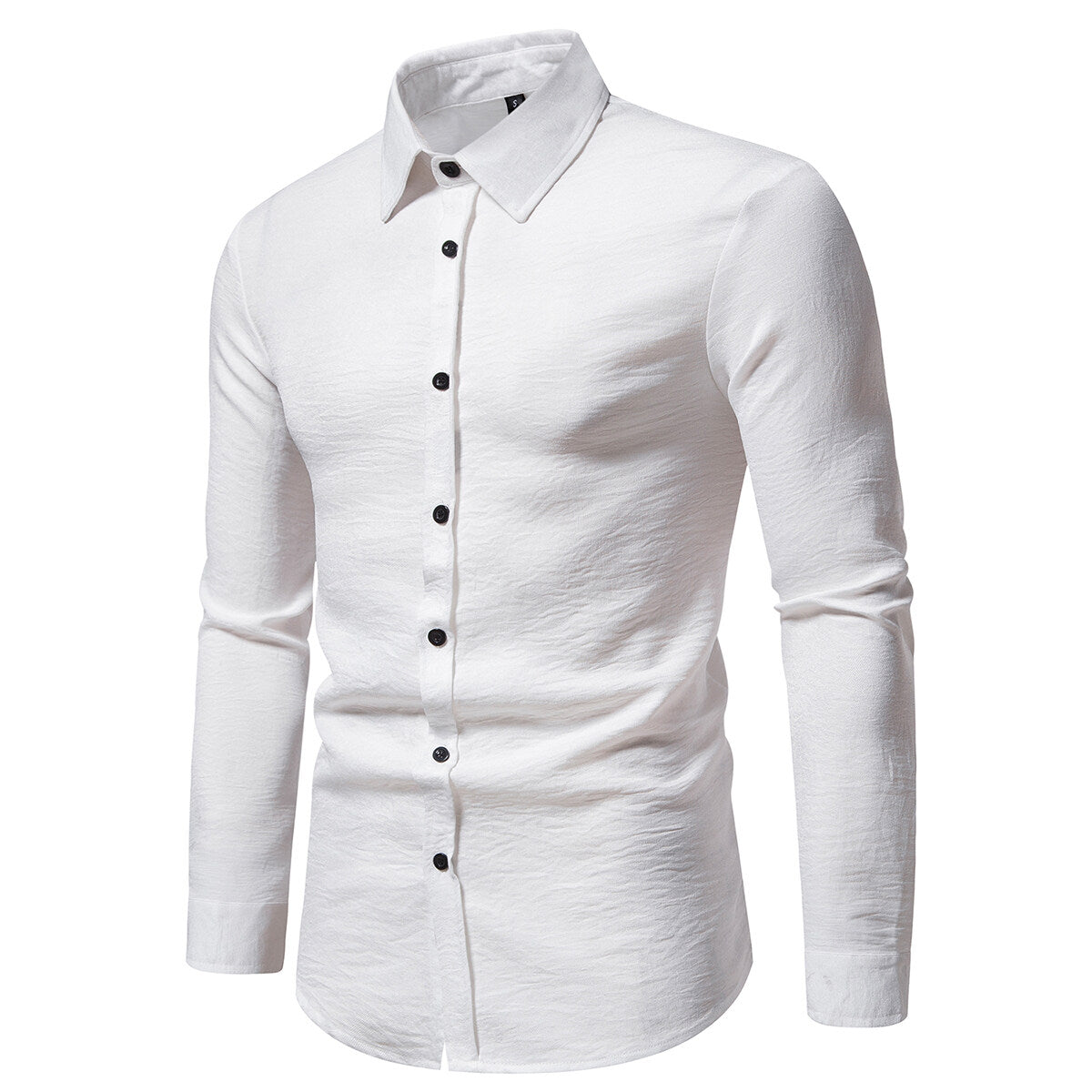 YFFUSHI Mens Casual Formal Shirt Long Sleeve Slim Lapel Solid Color Tops