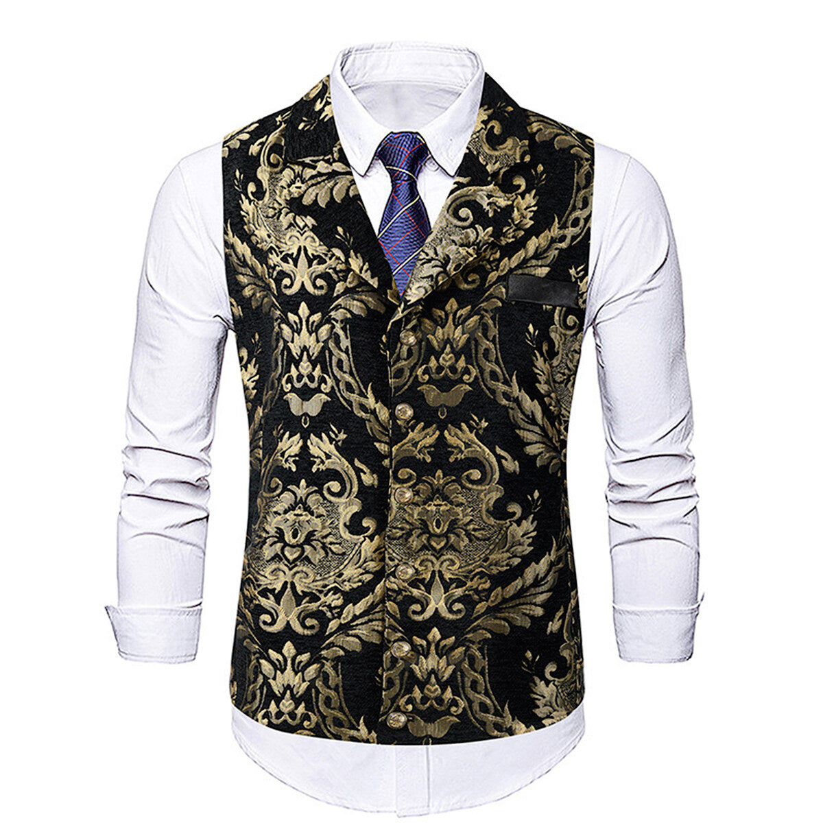 YOUTHUP Mens Elegant Jacquard Bronzing Slim Fit Suit Vest