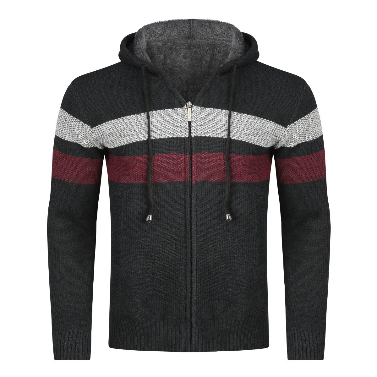 YFFUSHI Mens Knitted Sweater Hooded Zip Cardigan