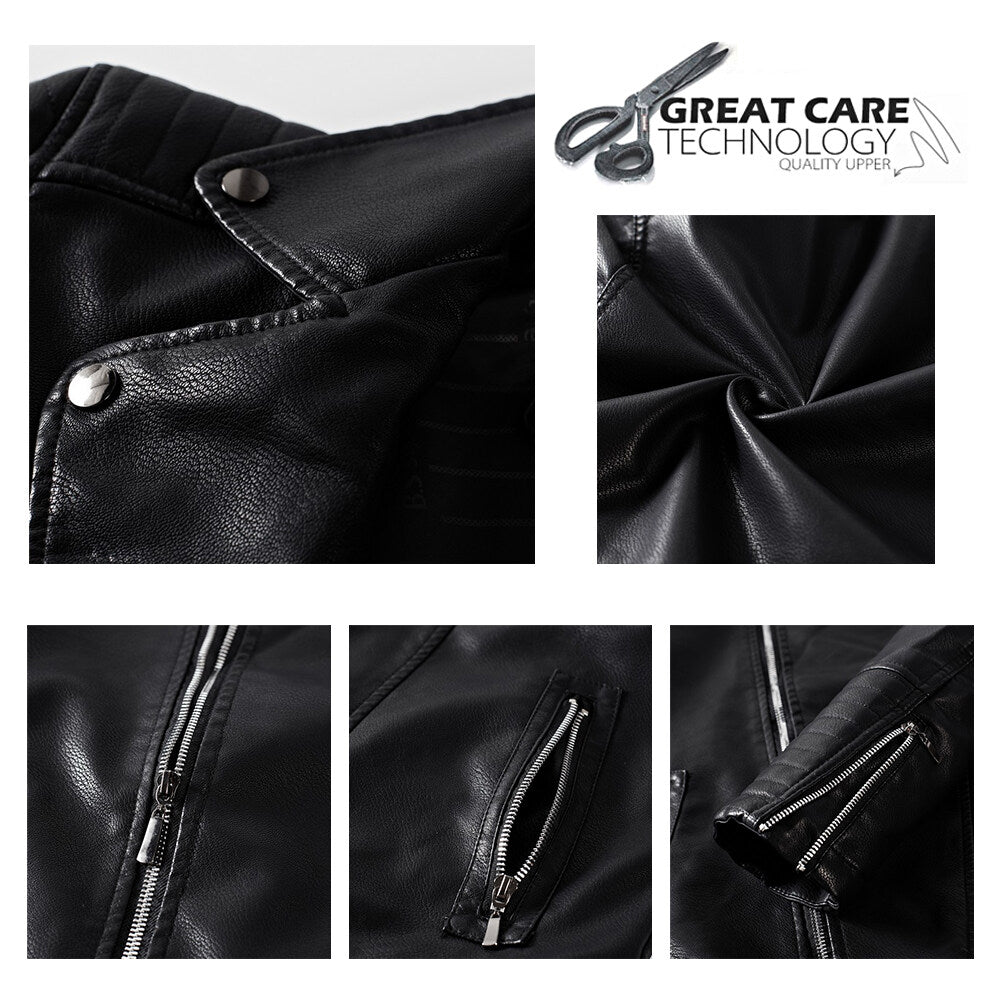 YOUTHUP Mens Slim Fit Leather Jacket with Large Lapel and Diagonal Zip
