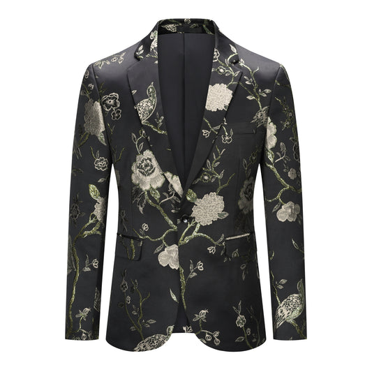 Cloudstyle Men's Embroidery Tux Dress Suit Jacket Formal Print Prom Blazer Dinner Sport Black Coat
